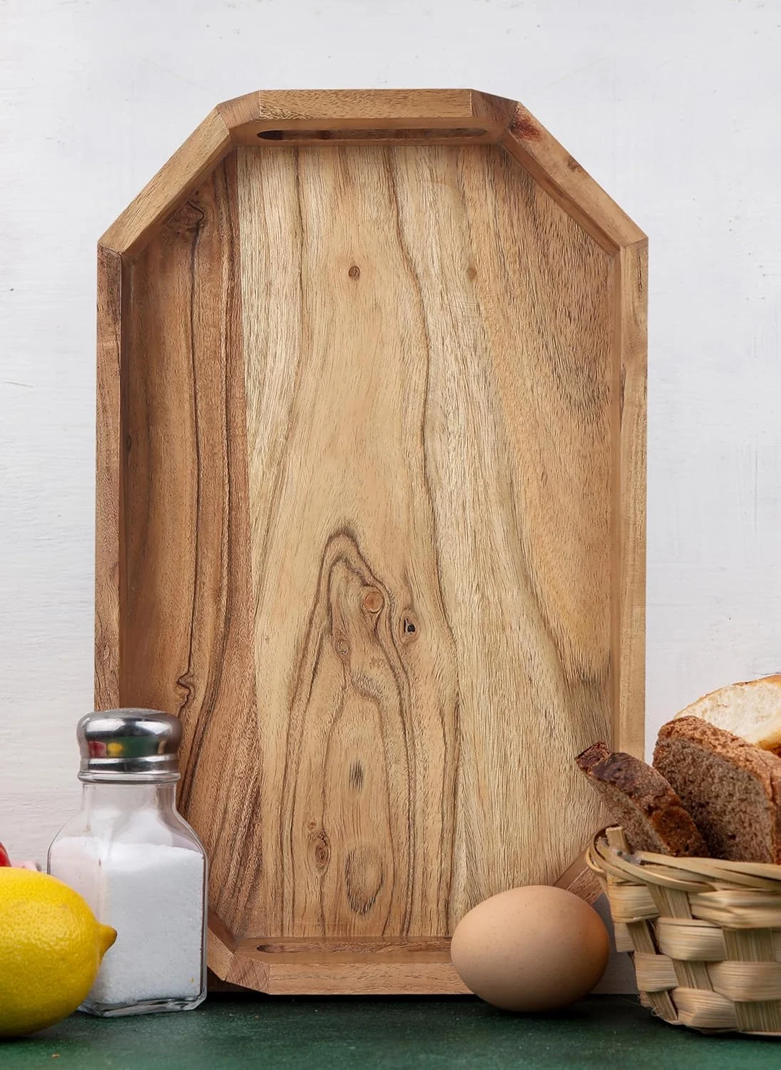 سینی سرو چوبی آکاسیا دست ساز ممتاز رزِلان - سینی صبحانه چوبی طبیعی روستایی با دستگیره - سینی غذای چند منظوره برای قهوه، چای، تنقلات، وعده های غذایی و تزئینی 25.4 x 3.81 x 38.1 سانتی متر.