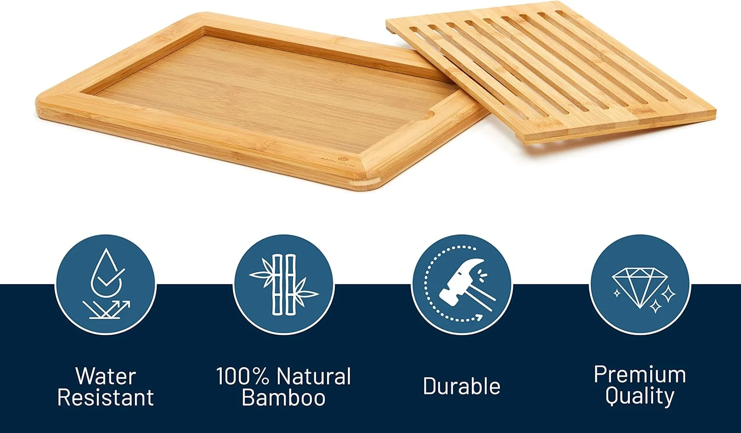 تخته برش نان بزرگ بامبو طبیعی رویال هاوس با سینی جمع آوری خرده نان، سینی سرو نان برای آشپزخانه