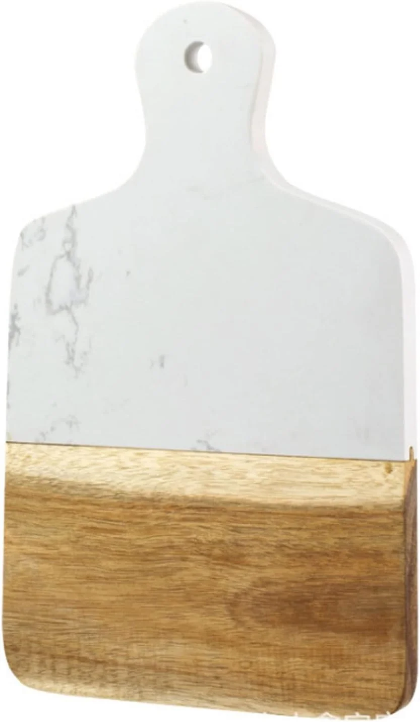 تخته برش چوبی طرح سنگ مرمر با دستگیره آسان، سینی سرو چوبی طرح سنگ مرمر برای کراکر و نان (رنگ: سفید)