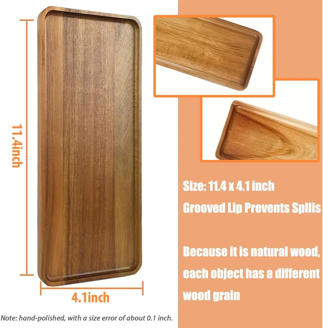 سینی چوبی اقاقیا، 2 عدد تخته سرو چوبی، بشقاب مستطیلی چوبی، سینی میز، بشقاب چوبی کوچک برای غذا، میوه، نان، چای، قهوه، بشقاب سرو پنیر چوبی برای آشپزخانه، خانه (29x10.8 سانتی متر)