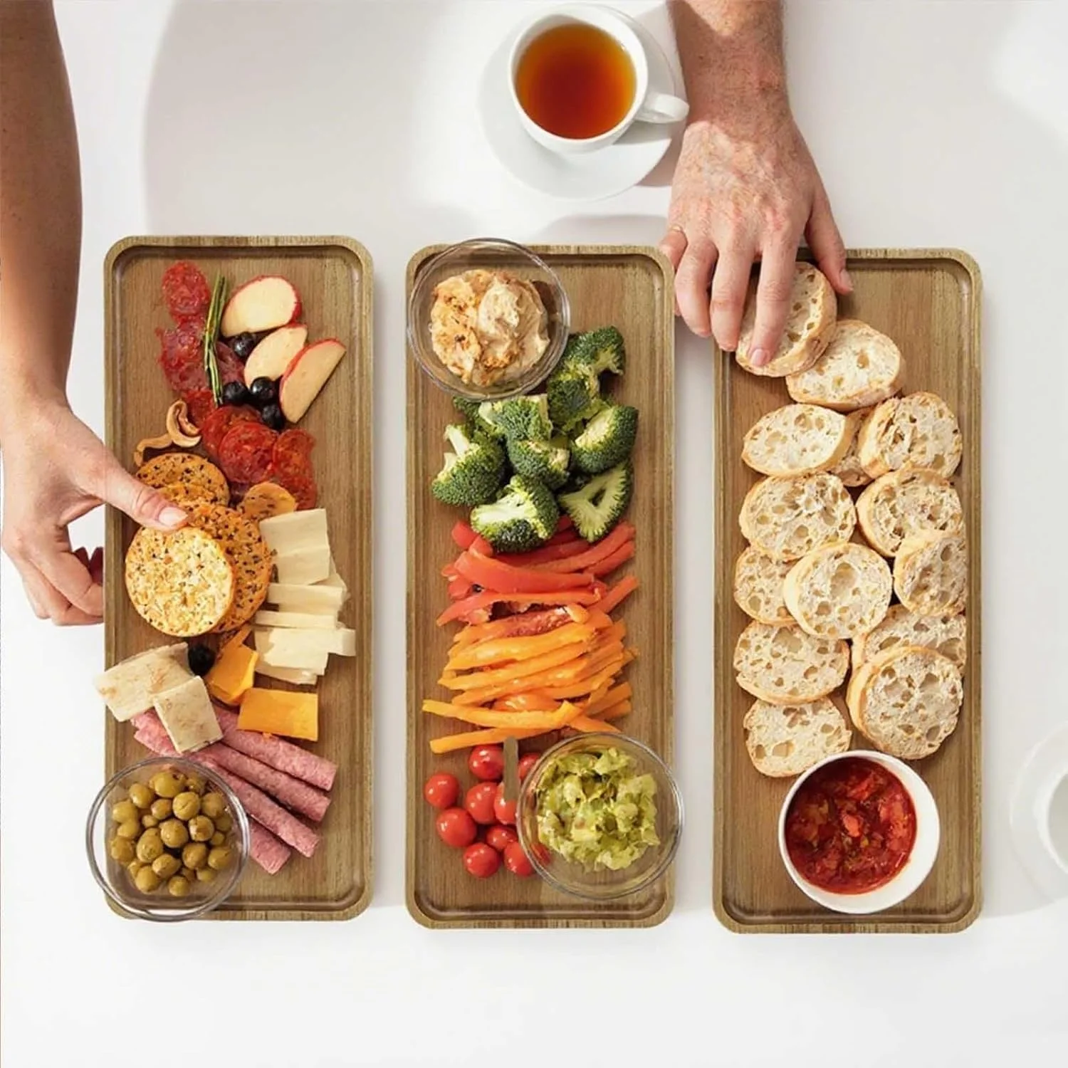 سینی چوبی اقاقیا، 2 عدد تخته سرو چوبی، بشقاب مستطیلی چوبی، سینی میز، بشقاب چوبی کوچک برای غذا، میوه، نان، چای، قهوه، بشقاب سرو پنیر چوبی برای آشپزخانه، خانه (29x10.8 سانتی متر)