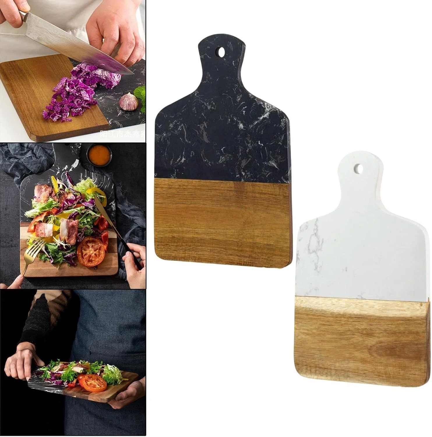 تخته برش چوبی طرح سنگ مرمر با دستگیره آسان، سینی سرو چوبی طرح سنگ مرمر برای کراکر و نان (رنگ: سفید)