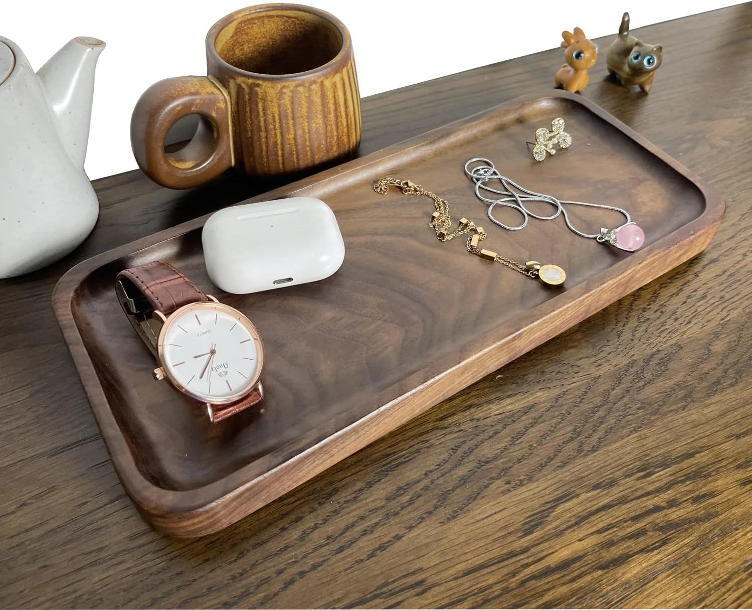 سینی سرو چوبی موسو برای مهمانی، بشقاب های چوبی جامد برای دکوراسیون منزل، تخته های مستطیلی برای غذا، پنیر، میوه و سبزیجات، سینی کوچک برای چای، قهوه (28x13 سانتی متر، گردو)