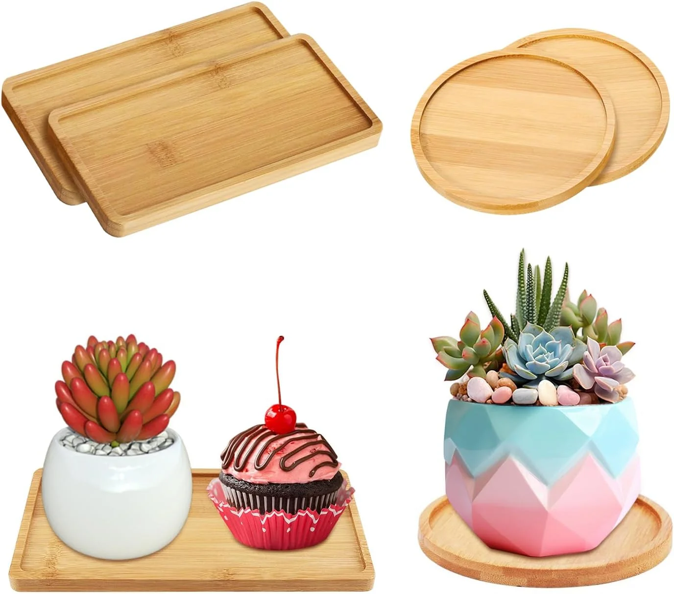 ست ۴ عددی سینی بامبو، تخته سرو مستطیلی و گرد چوبی، سینی کوچک میز چای و قهوه، برای سبزیجات، میوه، سینی سرو پیش غذا، تخته پنیر، سینی سرو برای آشپزخانه و منزل