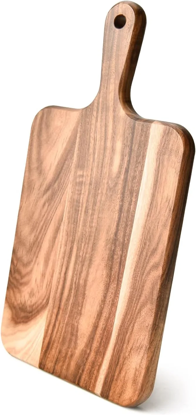 تخته سرو چوبی Bill.F، تخته چوبی برای آشپزخانه، تخته آشپزخانه روستایی، تخته خردکن چوب اقاقیا با دسته، تخته صبحانه، تخته نان، ست بشقاب سرو شامل 35 x 18 x 1.8 سانتی متر