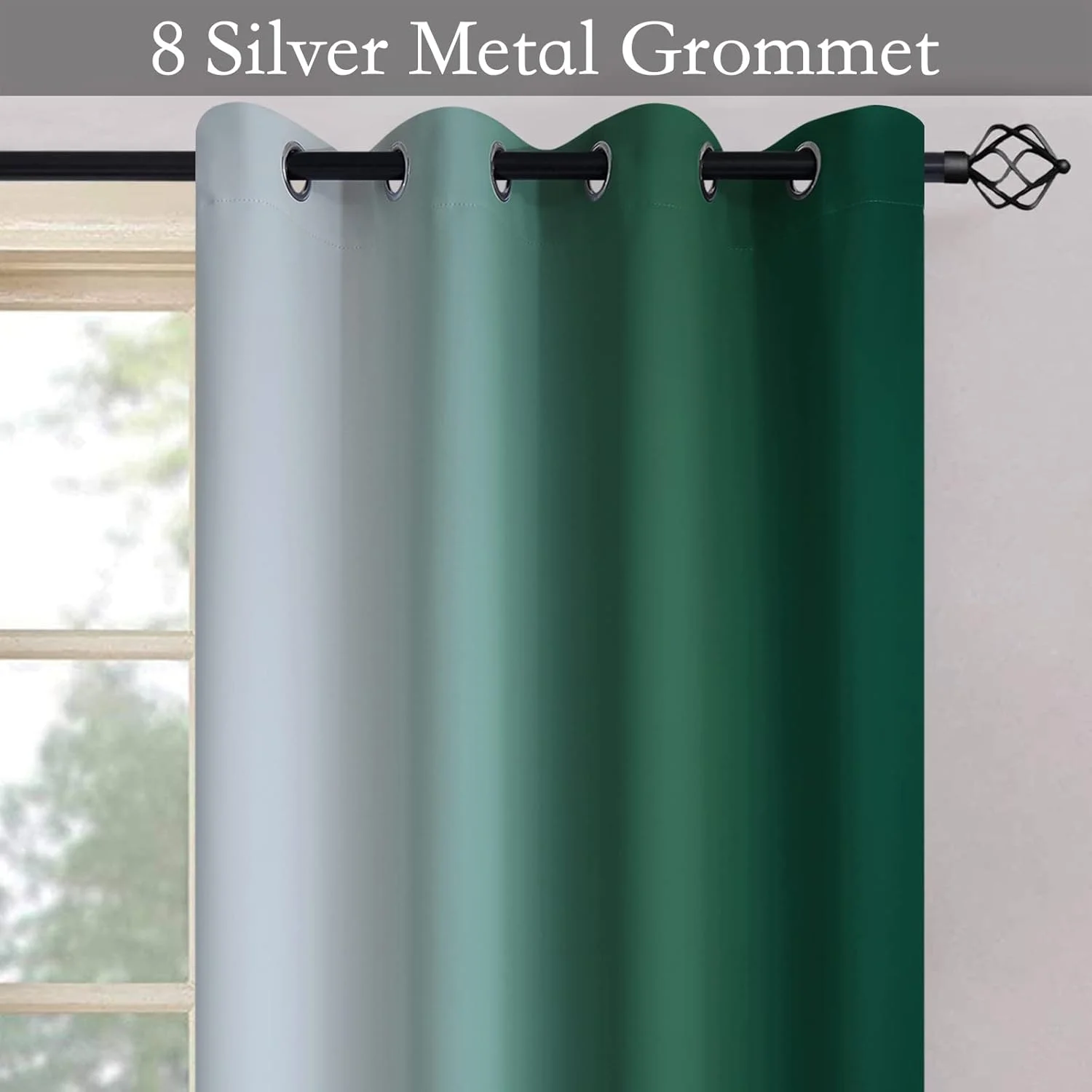 پرده های مسدود کننده نور اتاق SimpleHome Ombre برای اتاق خواب، گرادیان سبز تیره به خاکستری سفید، عایق حرارتی، پرده/دریچه های پنجره با حلقه فلزی برای اتاق نشیمن، 2 عدد، طول 52x84 اینچ