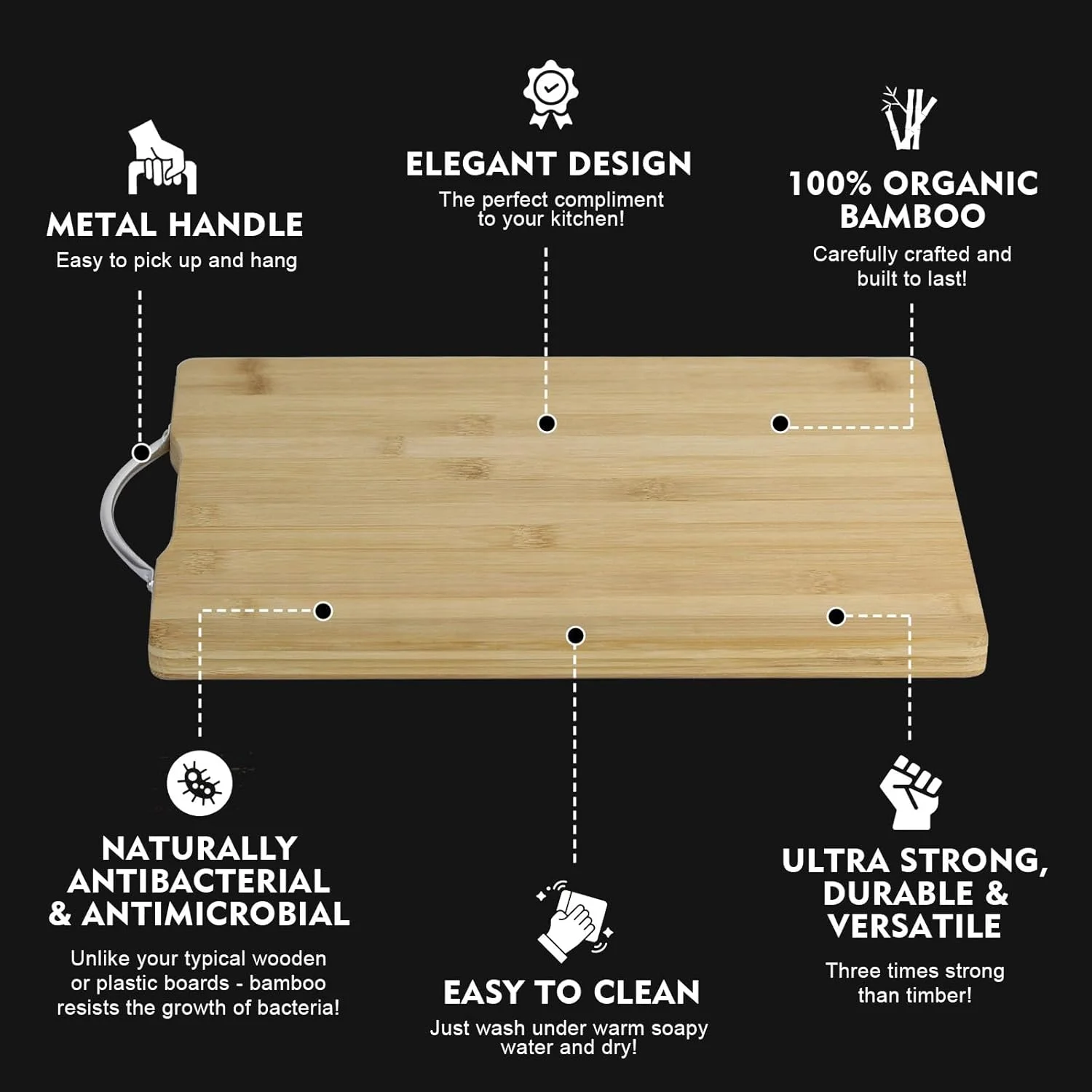 ست تخته برش چوبی بامبو SKY-TOUCH، 3 سایز کوچک، متوسط، بزرگ، تخته سرو با دسته آسان گیر، چوبی دو طرفه غیر لغزنده مناسب برای گوشت، پنیر، میوه و نان