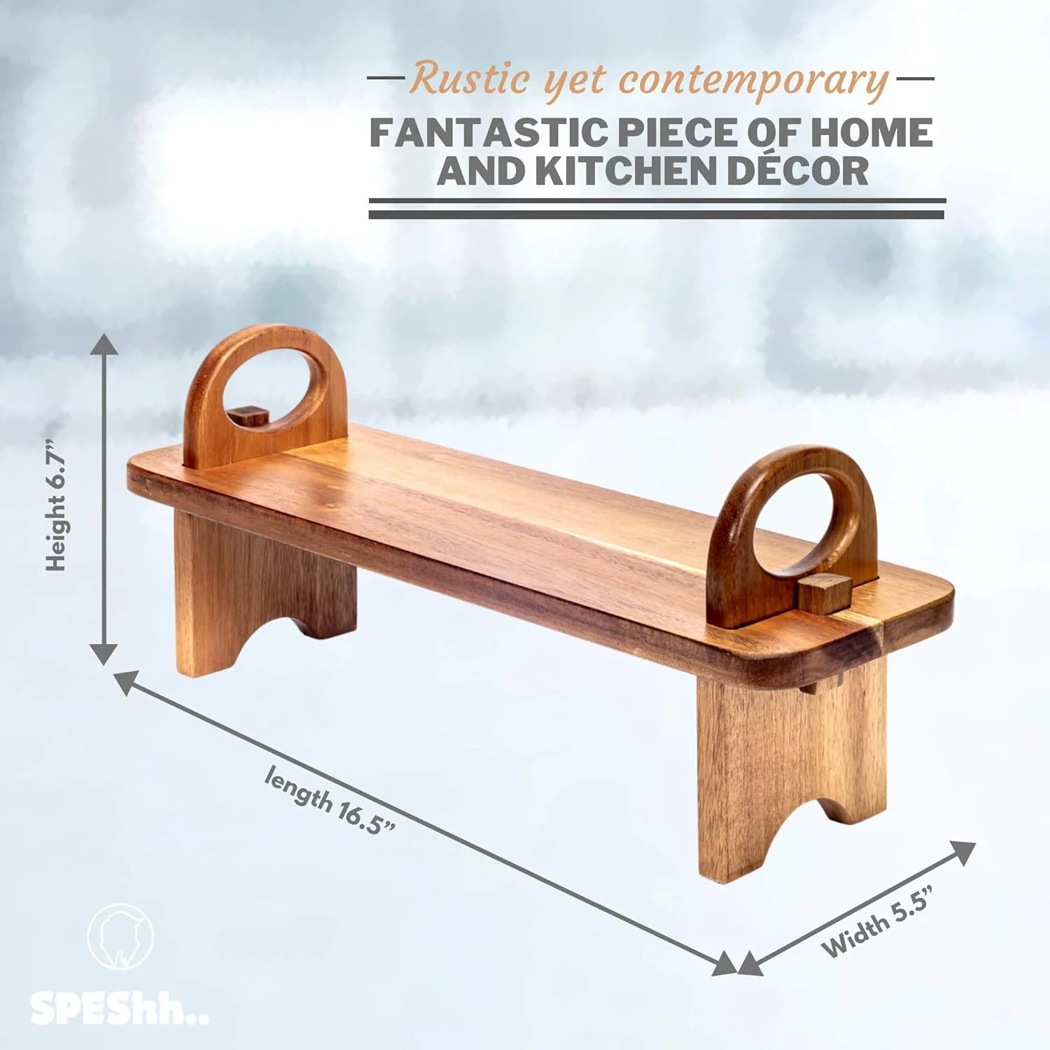 تخته سرو چوبی آکاسیا روی پایه - سینی سرو چوبی برجسته مدرن - دکوری شیک و دست ساز برای خانه، سازمان دهنده قفسه پیشخوان و تخته پنیر - 42x14x17 سانتی متر