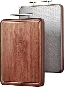 تخته برش استیل ضد زنگ، تخته برش چوبی، دو طرفه درجه یک، بهداشتی، بادوام و سازگار با چاقو، سطح برش 30 در 43 سانتی متر با دسته استیل ضد زنگ برای آشپزخانه های مدرن. تخته برش استیل ضد زنگ، تخته برش چوبی، دو طرفه درجه یک، بهداشتی، بادوام و سازگار با چاقو، سطح برش 30 در 43 سانتی متر با دسته استیل ضد زنگ برای آشپزخانه های مدرن.