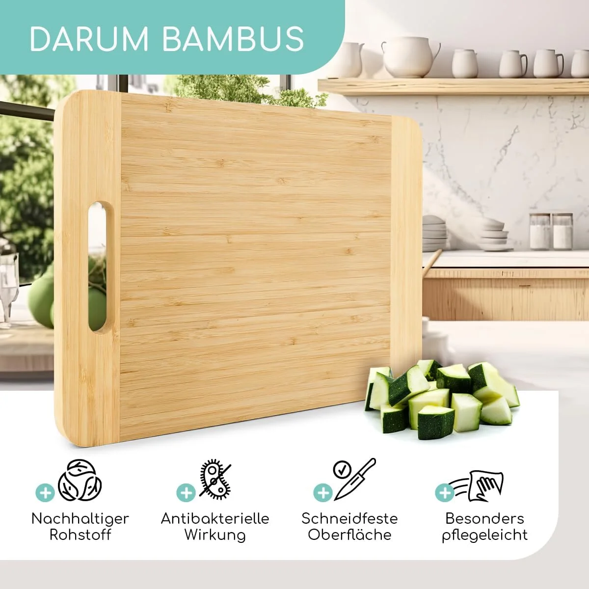 تخته برش اسمارت دی با دسته چوبی، 100% بامبو، تخته آشپزخانه، مقاوم و ضد برش، تخته چوبی برای آشپزخانه و سرو