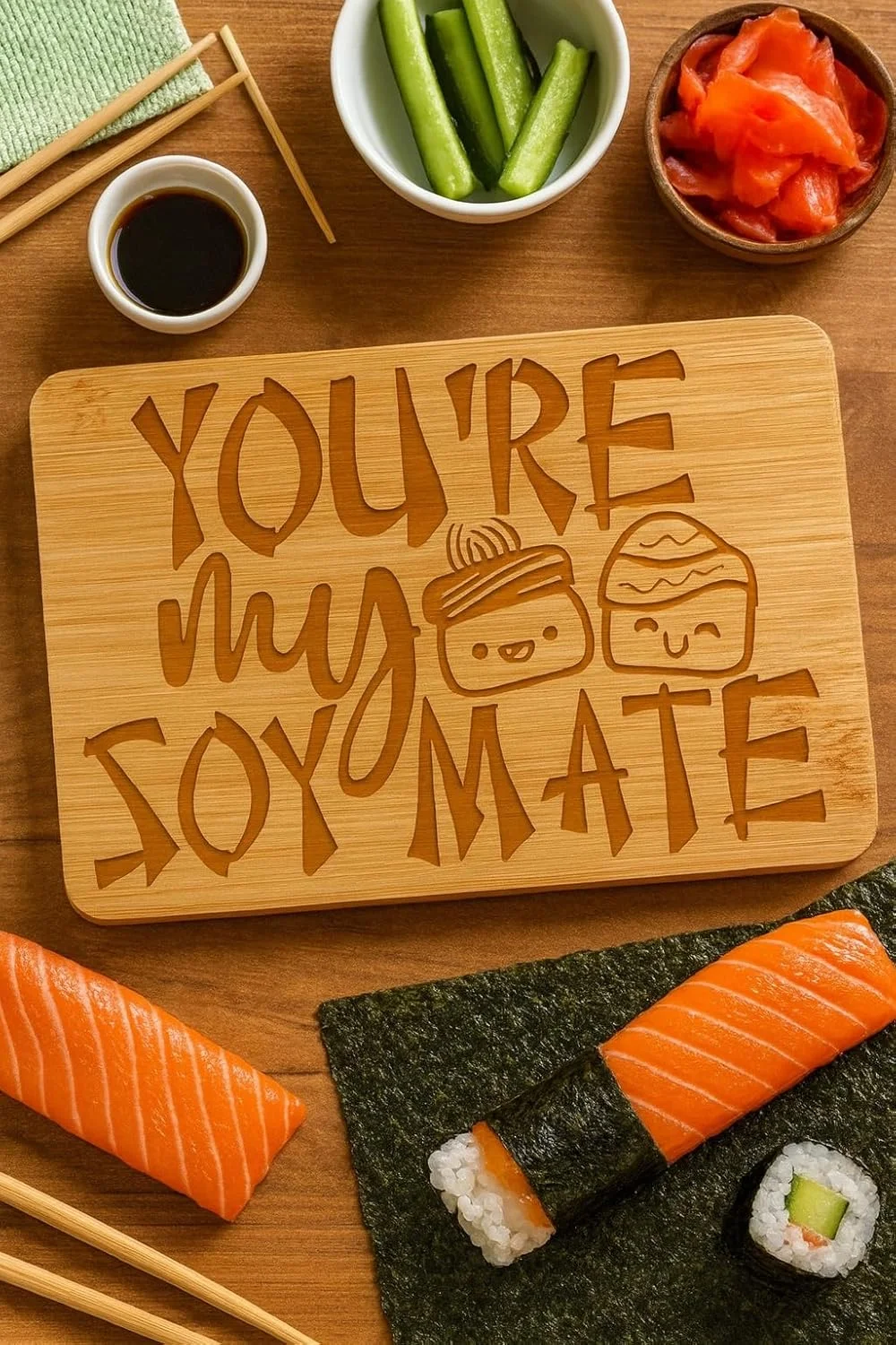 تخته برش چوبی با طرح های جذاب سوشی کاوائی، تخته سرو آشپزخانه (تو رفیق منی)