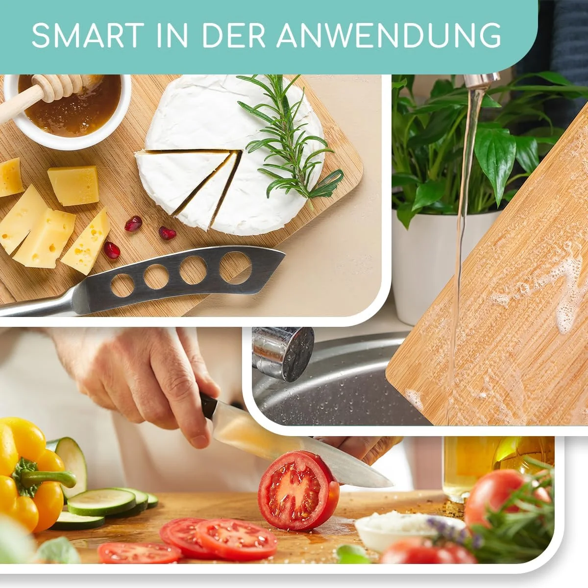 تخته گوشت چوبی اسمارت دی، ساخته شده از 100% بامبو، ست 3 عددی، بسیار محکم و بادوام، تخته آشپزخانه، تخته خردکن، تخته سرو، ست تخته چوبی برای آشپزخانه