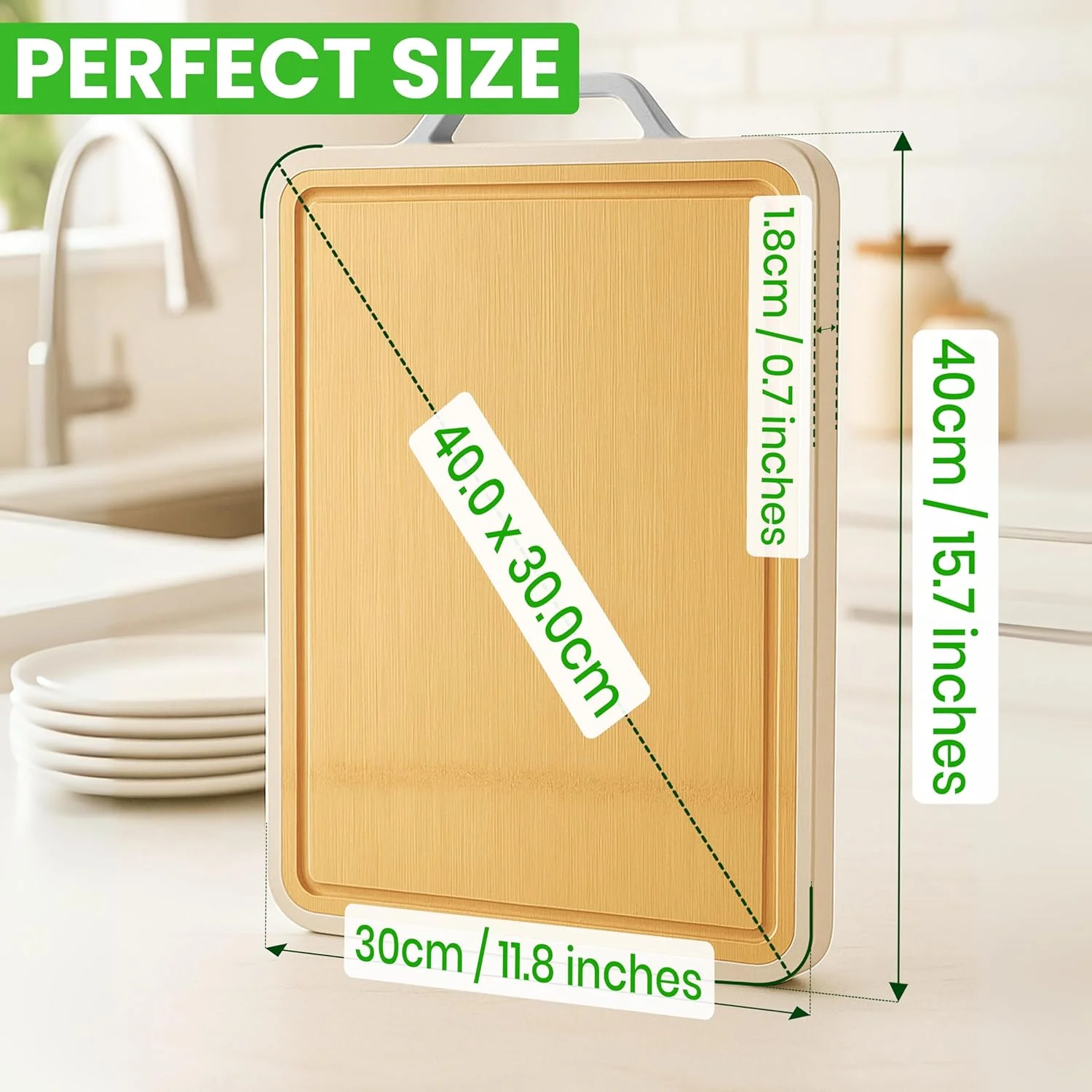 تخته برش بامبو و استیل ضد زنگ برای آشپزخانه، بزرگ 40x30 سانتی متر، تخته خردکن دو طرفه، چوب بامبو 100٪ ارگانیک با شیار آب و تخته برش استیل با دسته برای گوشت و سبزیجات
