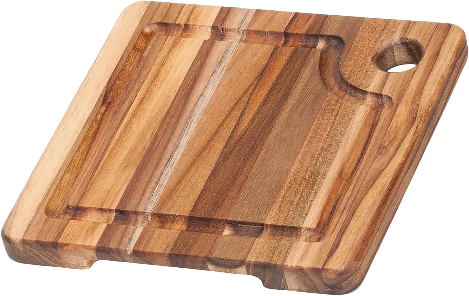تخته آماده سازی کوچک Teakhaus Marine، 20x20 سانتی متر، چوب ساج دارای گواهی FSC، سبک وزن با شیار آبمیوه، ضد باکتری طبیعی، ایده آل برای مرکبات، گیاهان و پنیر