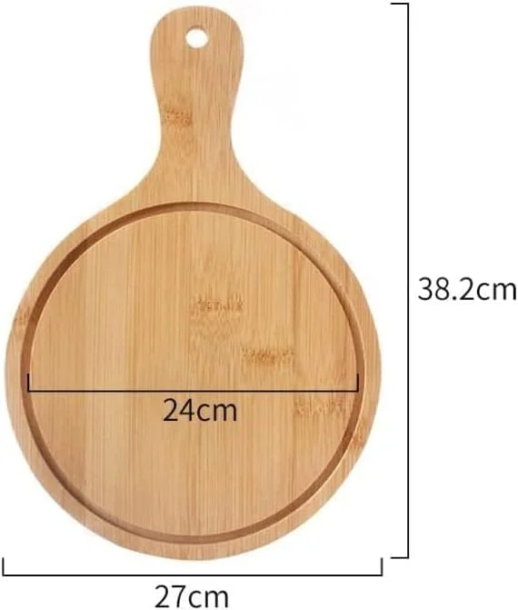 سینی سرو پیتزا چوبی بسیار بزرگ سیگما هومز، تخته پنیر بامبو دسته دار، تخته پیتزا چوبی، تخته برش گرد و مربع دسته دار، سینی پخت (COMBO)