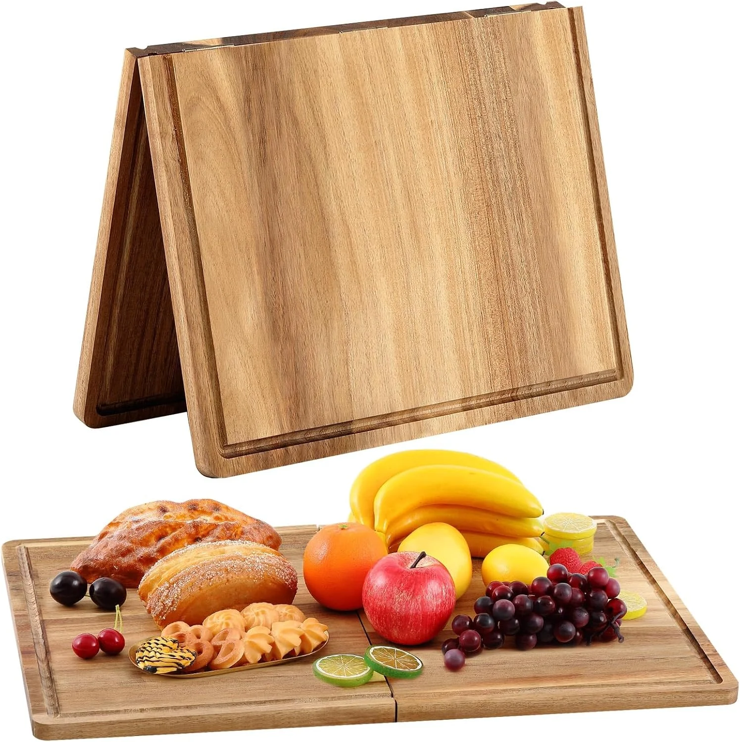 تخته سرو آکاسیا بزرگ مستطیلی تاشو مناسب سفر، 61 در 40 سانتی متر، سینی چوبی با شیار کاربردی برای سرو گوشت، پنیر و پیش غذا، مناسب مهمانی های کریسمس تخته سرو آکاسیا بزرگ مستطیلی تاشو مناسب سفر، 61 در 40 سانتی متر، سینی چوبی با شیار کاربردی برای سرو گوشت، پنیر و پیش غذا، مناسب مهمانی های کریسمس