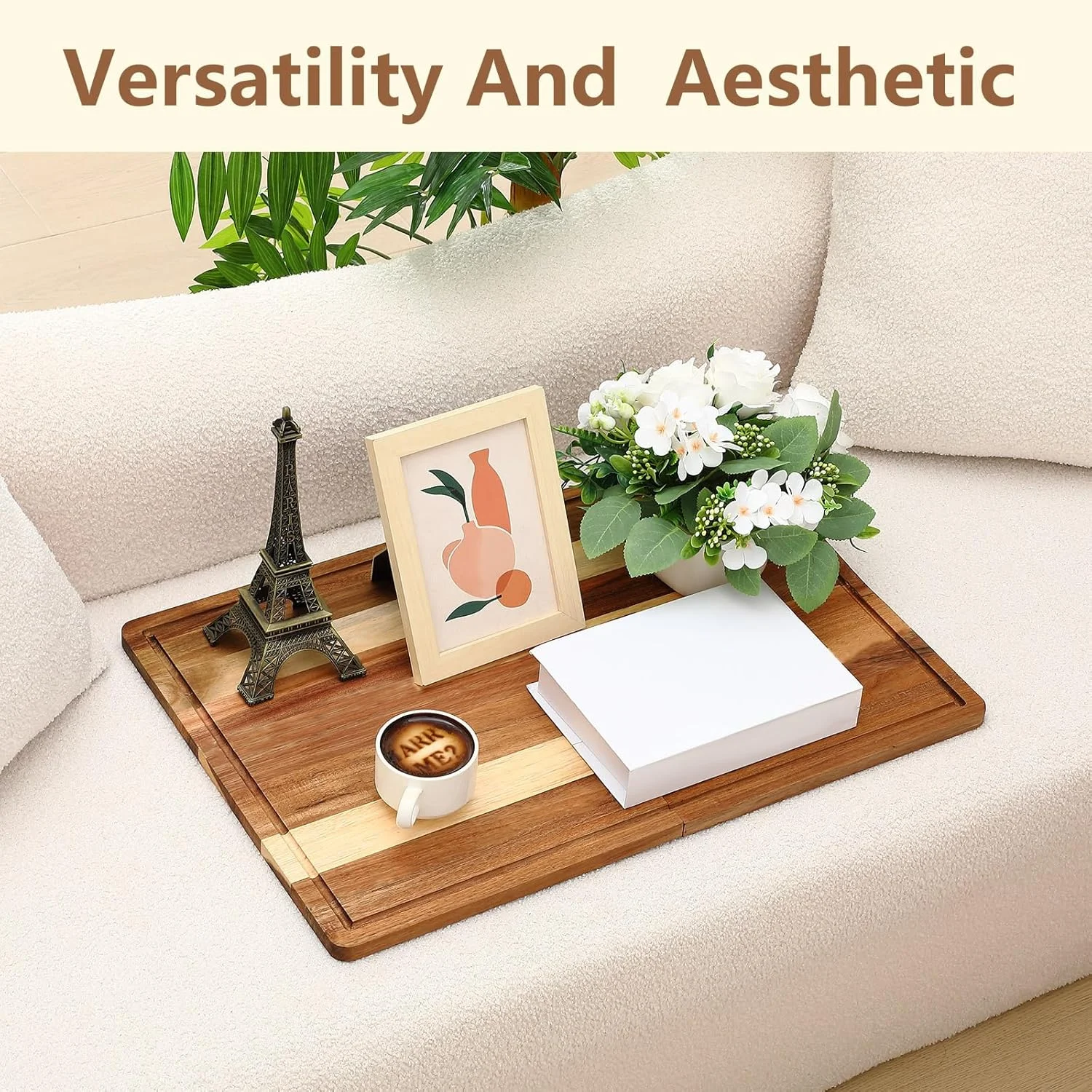 تخته سرو آکاسیا بزرگ مستطیلی تاشو مناسب سفر، 61 در 40 سانتی متر، سینی چوبی با شیار کاربردی برای سرو گوشت، پنیر و پیش غذا، مناسب مهمانی های کریسمس