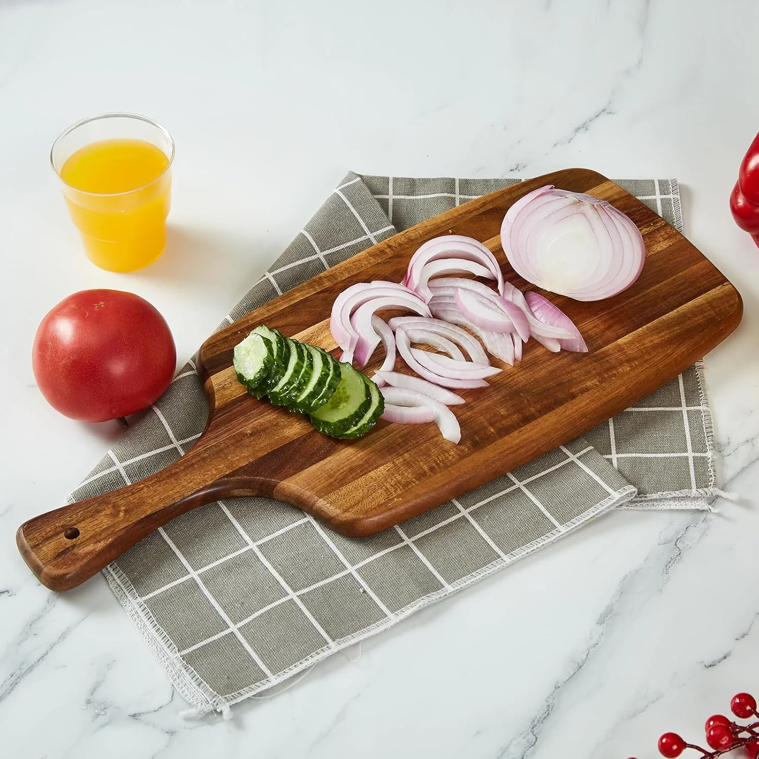 تخته برش چوبی آکاسیا و تخته پنیر با دسته برای نان، تخته خردکن، گوشت، میوه و سینی پذیرایی - تخته سرو چوبی تزئینی برای آشپزخانه، 43x18 سانتی متر تخته برش چوبی آکاسیا و تخته پنیر با دسته برای نان، تخته خردکن، گوشت، میوه و سینی پذیرایی - تخته سرو چوبی تزئینی برای آشپزخانه، 43x18 سانتی متر