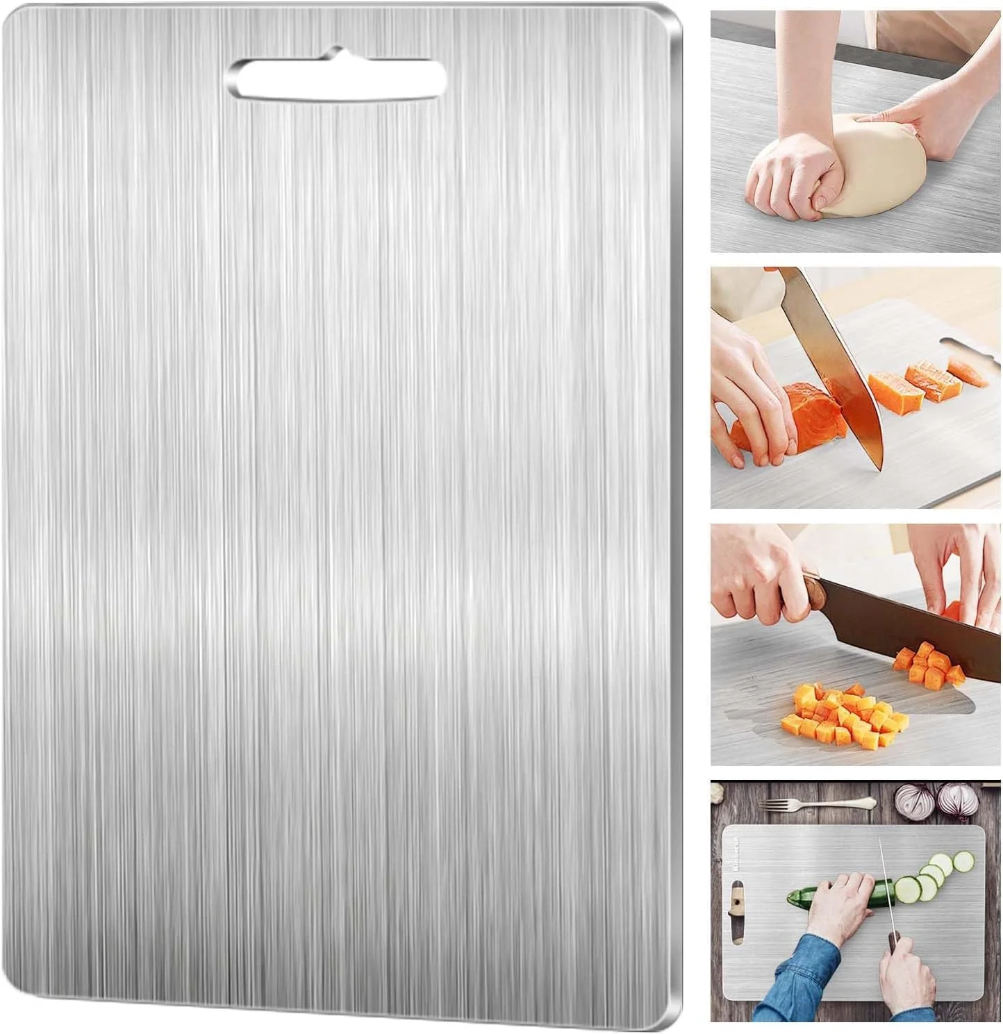 تخته برش تیتانیومی خالص برای آشپزخانه - تخته برش استیل ضد زنگ، قابل شستشو در ماشین ظرفشویی، تخته تیتانیومی دو طرفه، ملزومات آشپزخانه برای آماده سازی غذا در منزل و کمپینگ در فضای باز تخته برش تیتانیومی خالص برای آشپزخانه - تخته برش استیل ضد زنگ، قابل شستشو در ماشین ظرفشویی، تخته تیتانیومی دو طرفه، ملزومات آشپزخانه برای آماده سازی غذا در منزل و کمپینگ در فضای باز