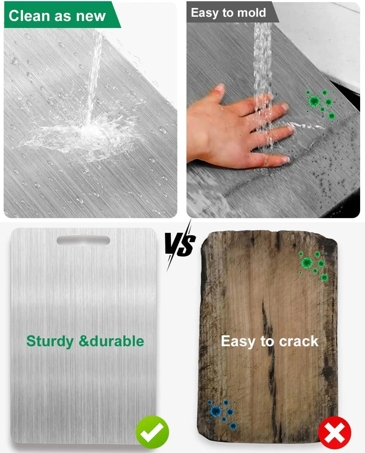 تخته برش تیتانیومی خالص برای آشپزخانه - تخته برش استیل ضد زنگ، قابل شستشو در ماشین ظرفشویی، تخته تیتانیومی دو طرفه، ملزومات آشپزخانه برای آماده سازی غذا در منزل و کمپینگ در فضای باز