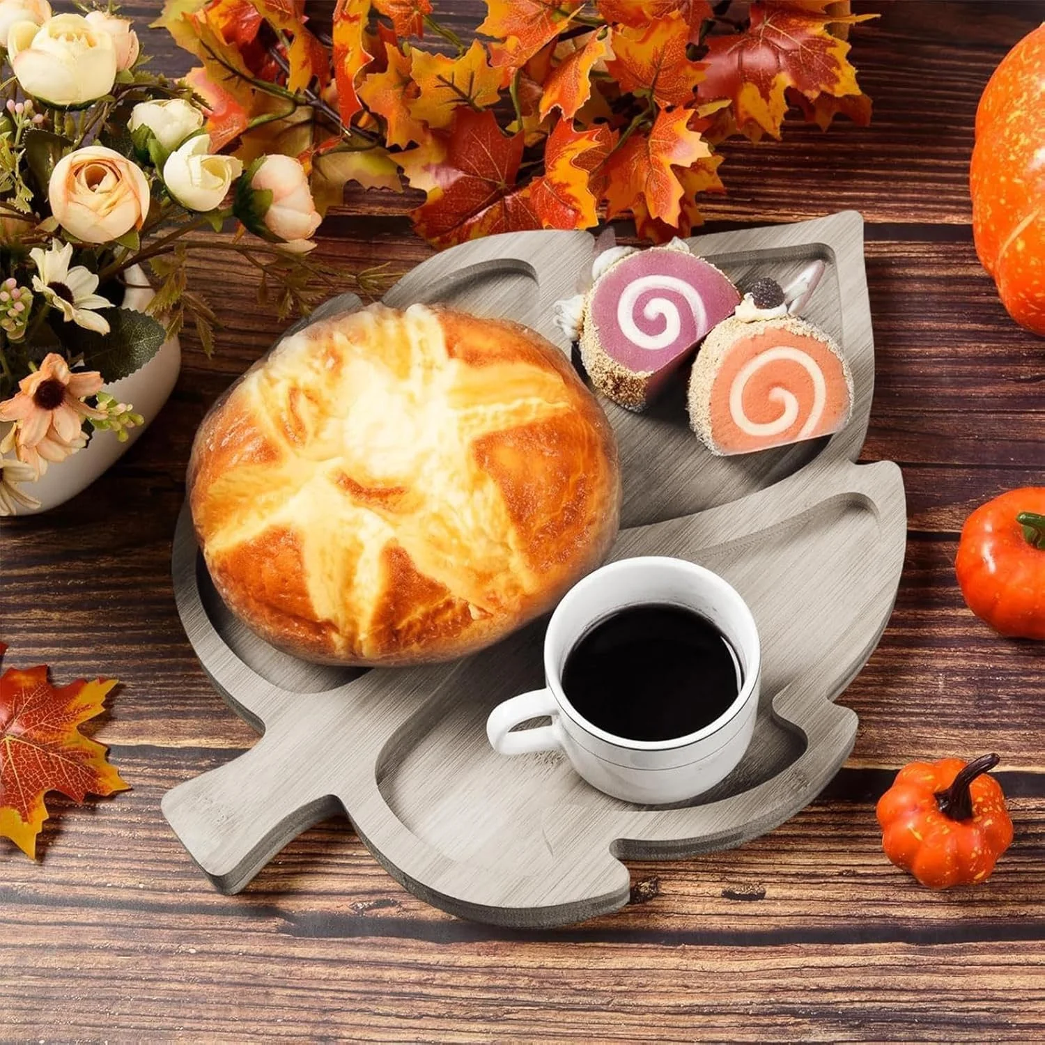 سینی های پذیرایی غذا - تخته سرو برگ، بشقاب پنیر چوبی، بشقاب های شام برای جشن های شکرگزاری، هالووین، پاییز، برداشت محصول، میان وعده، نان، دسر، میوه