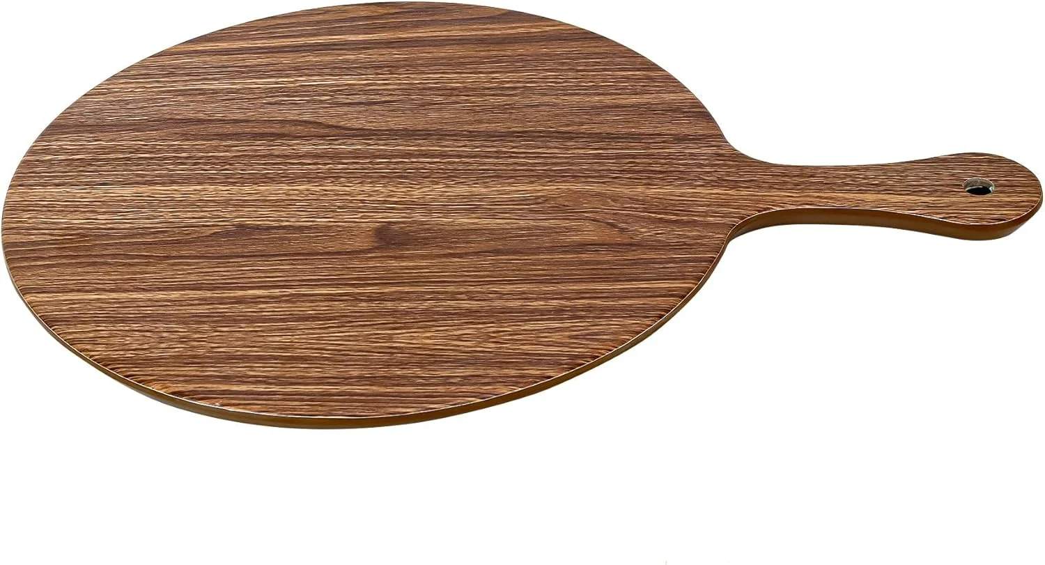 تخته سرو چوبی گرد ویگ با دسته و سوراخ آویز 30 سانتی متر، تخته برش چند منظوره دست ساز چوب قهوه ای، سینی تخته پنیر، پیتزا، نان، سبزیجات، سازمان دهنده آشپزخانه