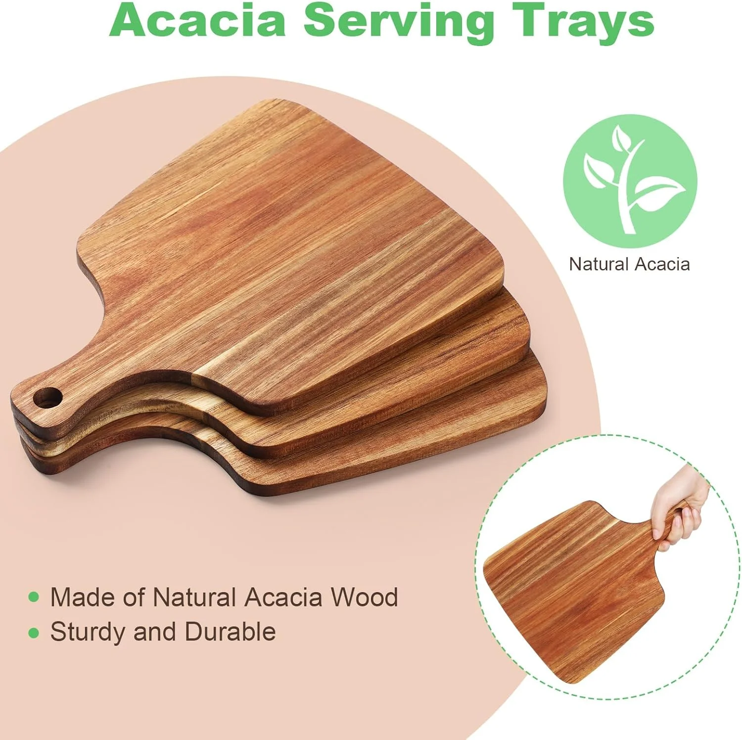 تخته برش وسیسی 12 عددی با دسته، 30 در 22 سانتی متر، تخته سرو چوبی آکاسیا مناسب برای پذیرایی، تخته پنیر و گوشت با دسته، هدیه عروسی برای زوج، مناسب برای آشپزخانه، گوشت، سبزیجات و میوه