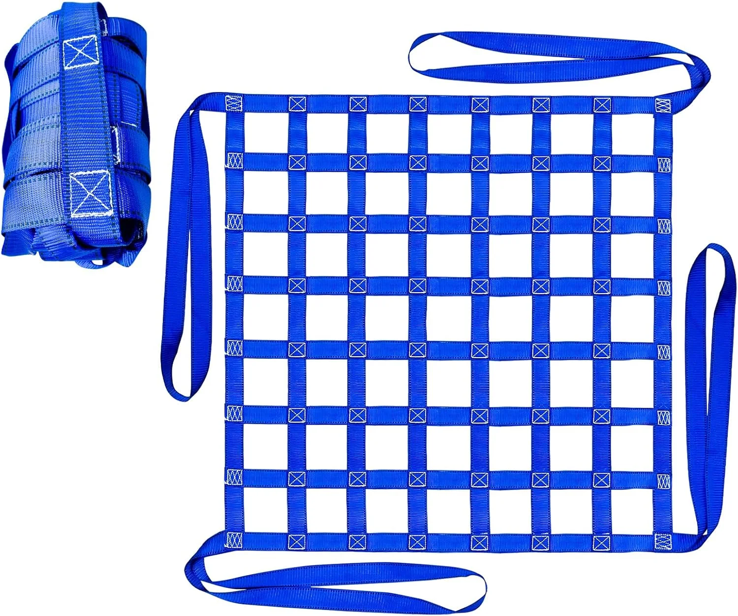 تور حمل بار با ظرفیت 350 کیلوگرم، توری ایمنی برای بالابر با ابعاد 1 متر در 1 متر، توری تسمه ای بالابر، تور بار سنگین برای ساخت و ساز، جابجایی، بارگیری و تخلیه (آبی)