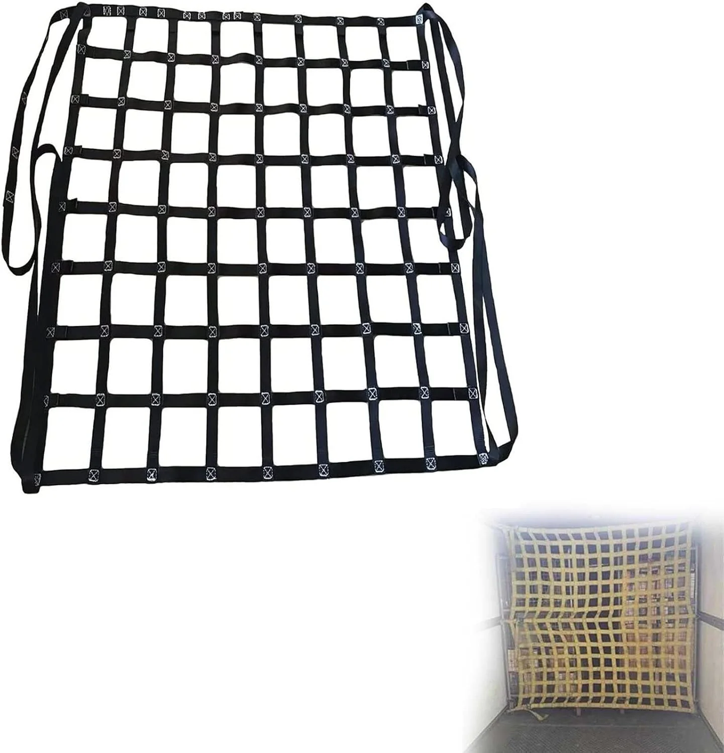 تور حمل بار تخت نایلونی - تسمه های حمل بار، کیسه حمل بار پلی استر، تور آویز، تسمه های تور حمل بار، تور ایمنی ضد پارگی با تحمل بار قوی (سایز: 3 X 3M / مش 15cm / Lo