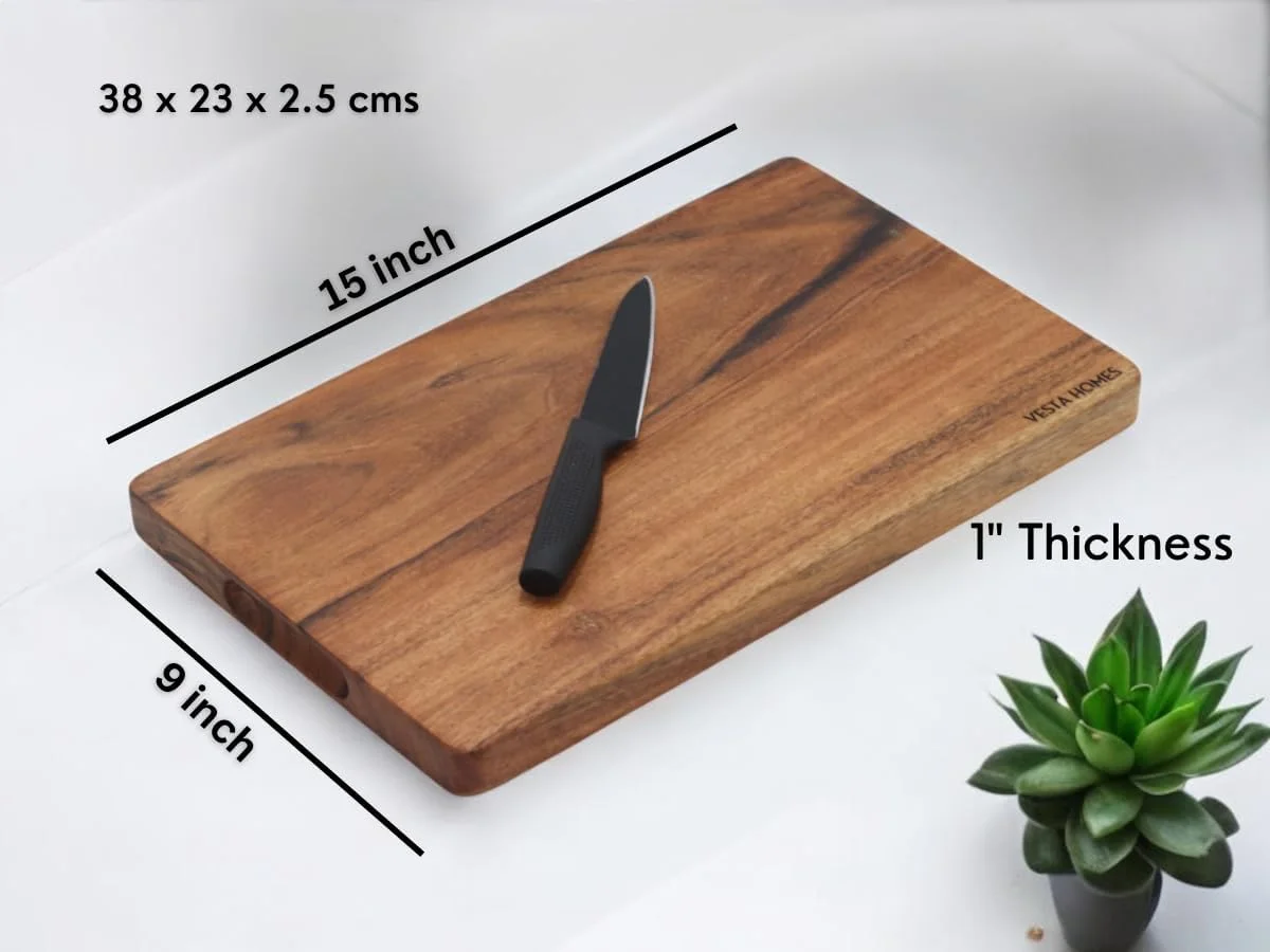 تخته برش چوبی یک تکه وستا هومز مناسب برای سبزیجات، میوه ها و پنیر، چوب اقاقیا طبیعی، رنگ طبیعی، 38 X 23 X 2.5 سانتی متر، دست ساز هند