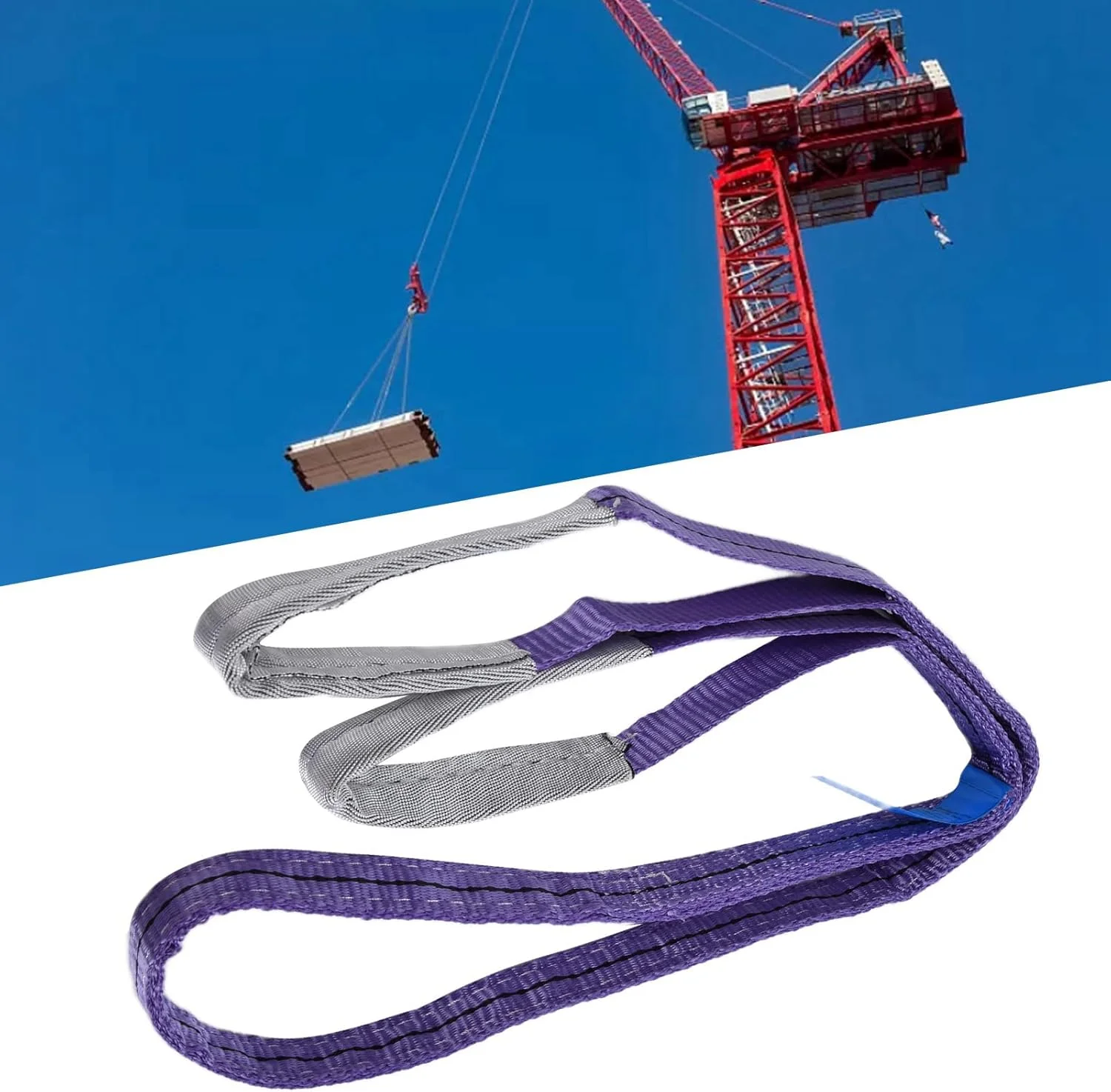 بند بالابر، تسمه بالابر با دفترچه راهنما، تسمه بالابر ضخیم شده PES با استحکام بالا 1 تنی برای ساخت و ساز، حمل و نقل، ماشین آلات (4 متر)