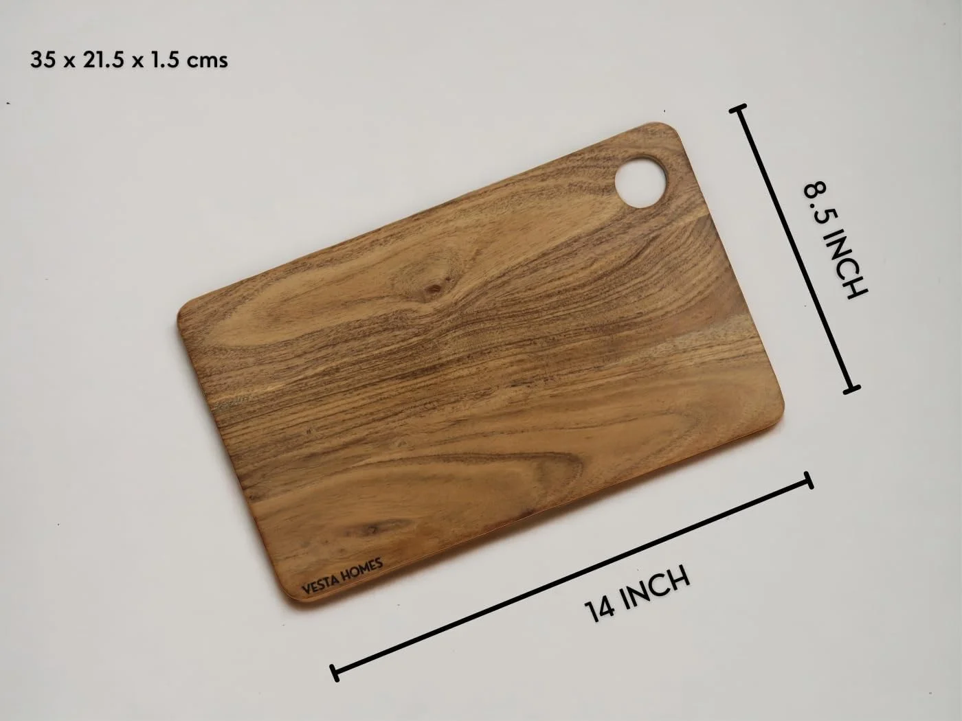 تخته برش چوبی وستا هومز، تخته سرو، تخته پنیر و اردور برای آشپزخانه | چوب اقاقیا طبیعی | رنگ طبیعی، 35×21.5×1.5 سانتی متر | دست ساز هند