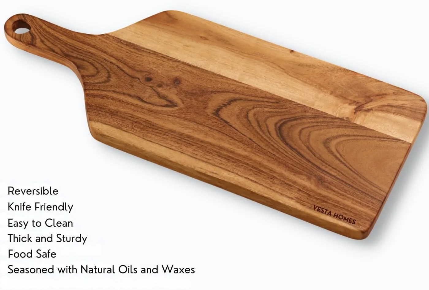 تخته برش چوبی وستا هومز / تخته خردکن / تخته سرو، سینی برای سبزیجات، میوه ها، پنیر و Charcuterie | چوب اقاقیا | 42 x 18 x 1.5 سانتی متر | دست ساز در هند