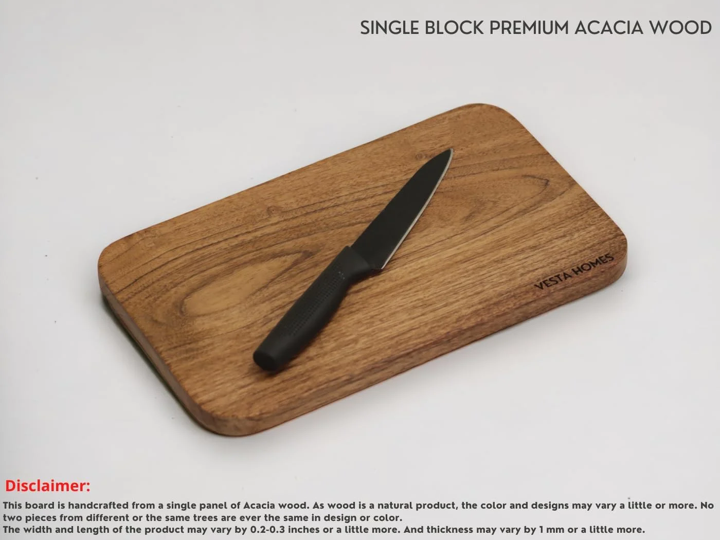 تخته برش چوبی یک تکه وستا هومز مناسب برای سبزیجات، میوه ها و پنیر، چوب اقاقیا طبیعی ضد میکروبی، رنگ طبیعی، 30 در 18 در 1.5 سانتی متر، دست ساز هند