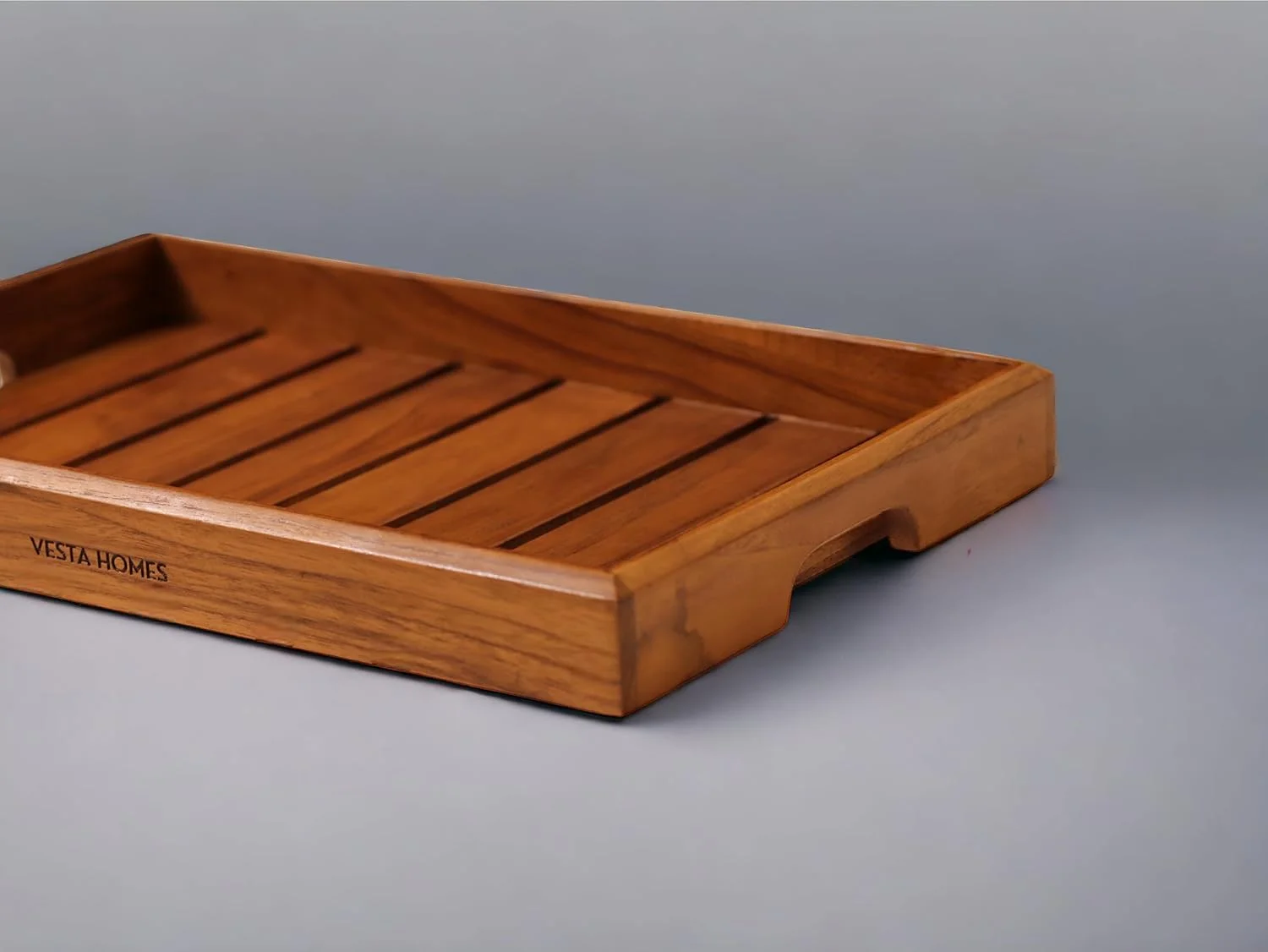سینی سرو چوبی Vesta Homes، مناسب برای خانه، آشپزخانه، صبحانه، رستوران، سازماندهی اداری، میز غذاخوری | سینی چوبی ممتاز | 38 x 25.5 x 4 سانتی متر | دست ساز هند