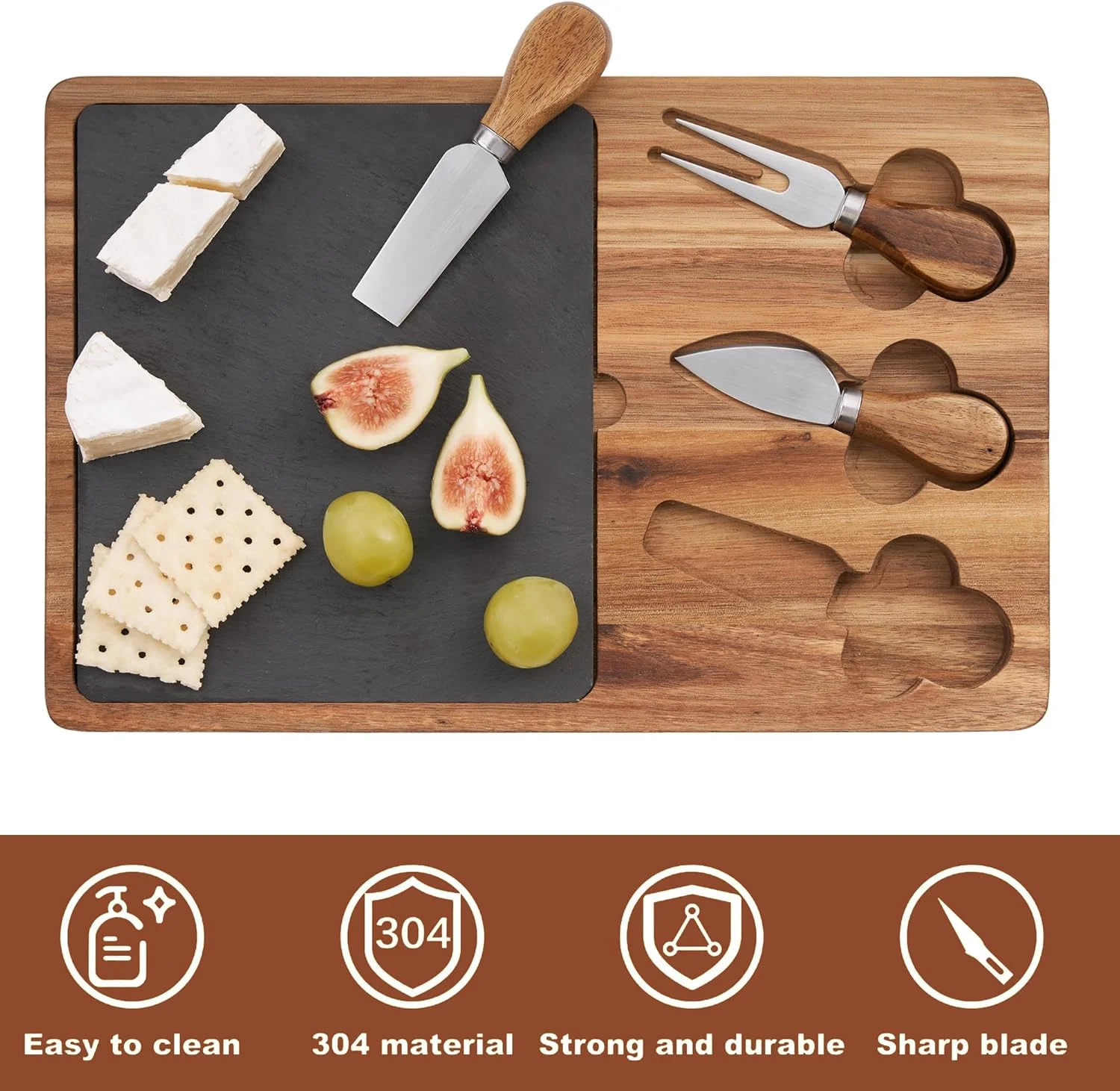 تخته سرو پنیر بامبو VIVO به همراه 4 چاقوی پنیر، تخته سرو چوبی مناسب مهمانی ها و هدیه تولد تخته سرو پنیر بامبو VIVO به همراه 4 چاقوی پنیر، تخته سرو چوبی مناسب مهمانی ها و هدیه تولد