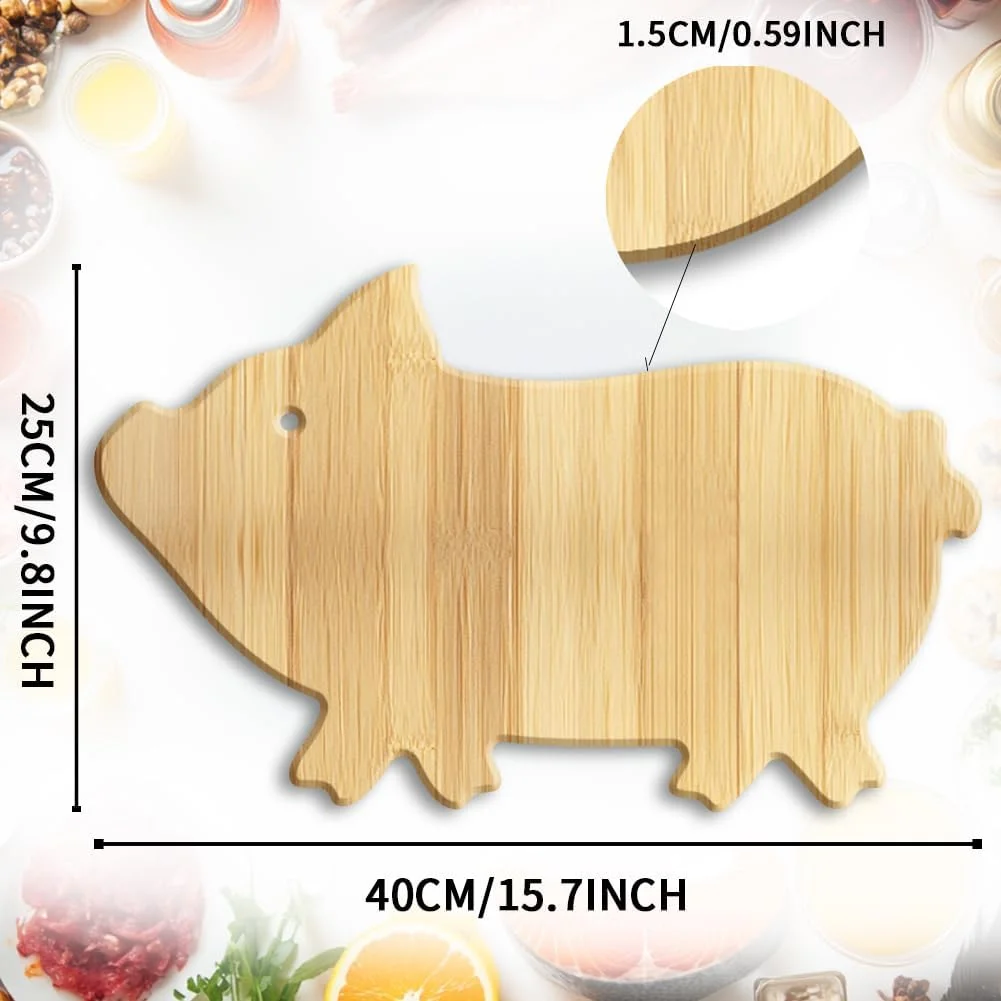 تخته برش چوبی بامبو طرح خوک WEBEEDY، تخته سرو و برش فانتزی با سوراخ آویز، تخته برش کوچک طرح حیوانات مزرعه، تخته سرو چوبی برای تزئین آشپزخانه، 25x40x1.5 سانتی متر
