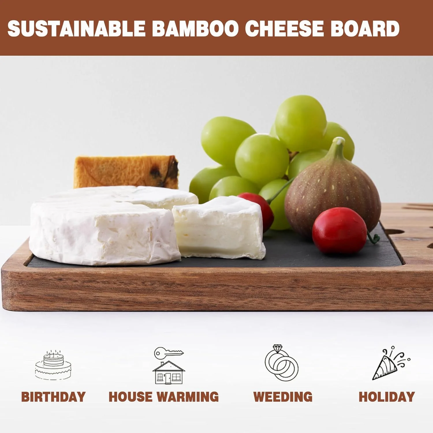 تخته سرو پنیر بامبو VIVO به همراه 4 چاقوی پنیر، تخته سرو چوبی مناسب مهمانی ها و هدیه تولد تخته سرو پنیر بامبو VIVO به همراه 4 چاقوی پنیر، تخته سرو چوبی مناسب مهمانی ها و هدیه تولد
