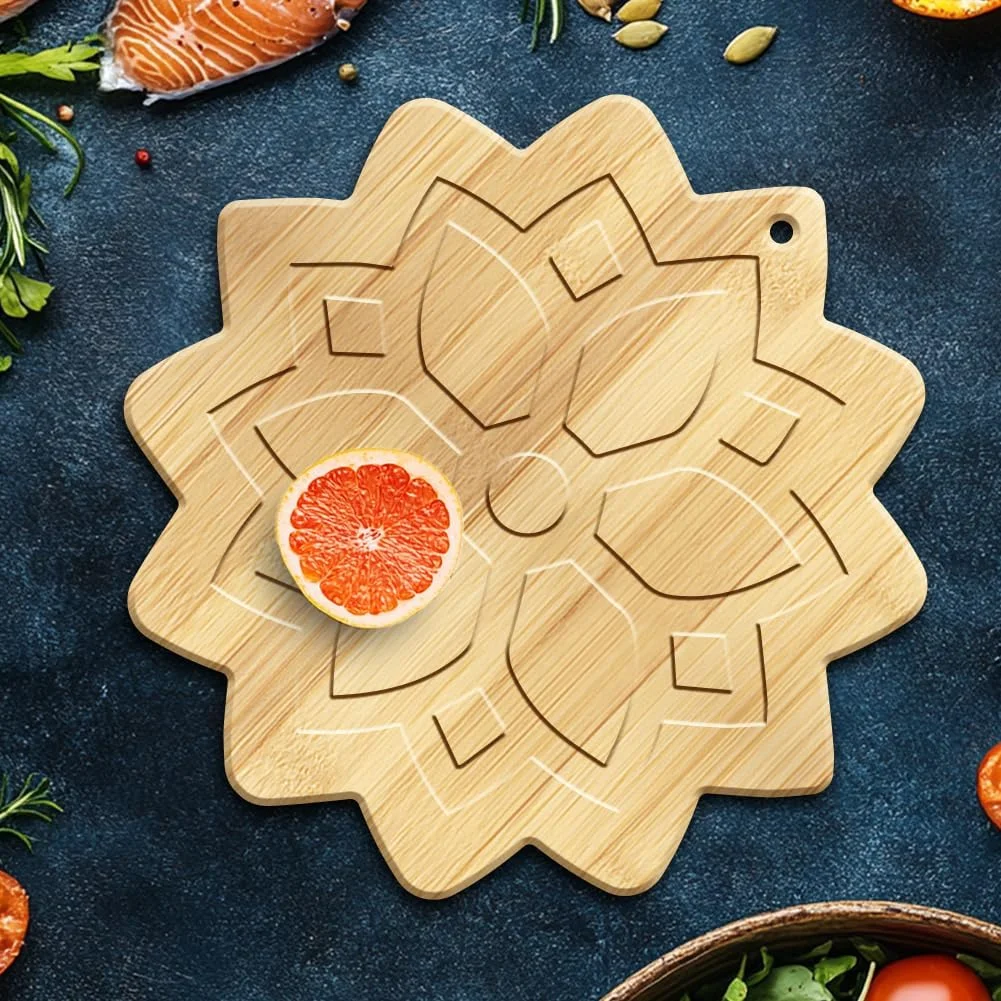 تخته برش چوبی بامبو طرح گل WEBEEDY، تخته برش کوچک آشپزخانه با سوراخ آویز، تخته سرو چوبی تزئینی، (35 x 35 سانتی متر)