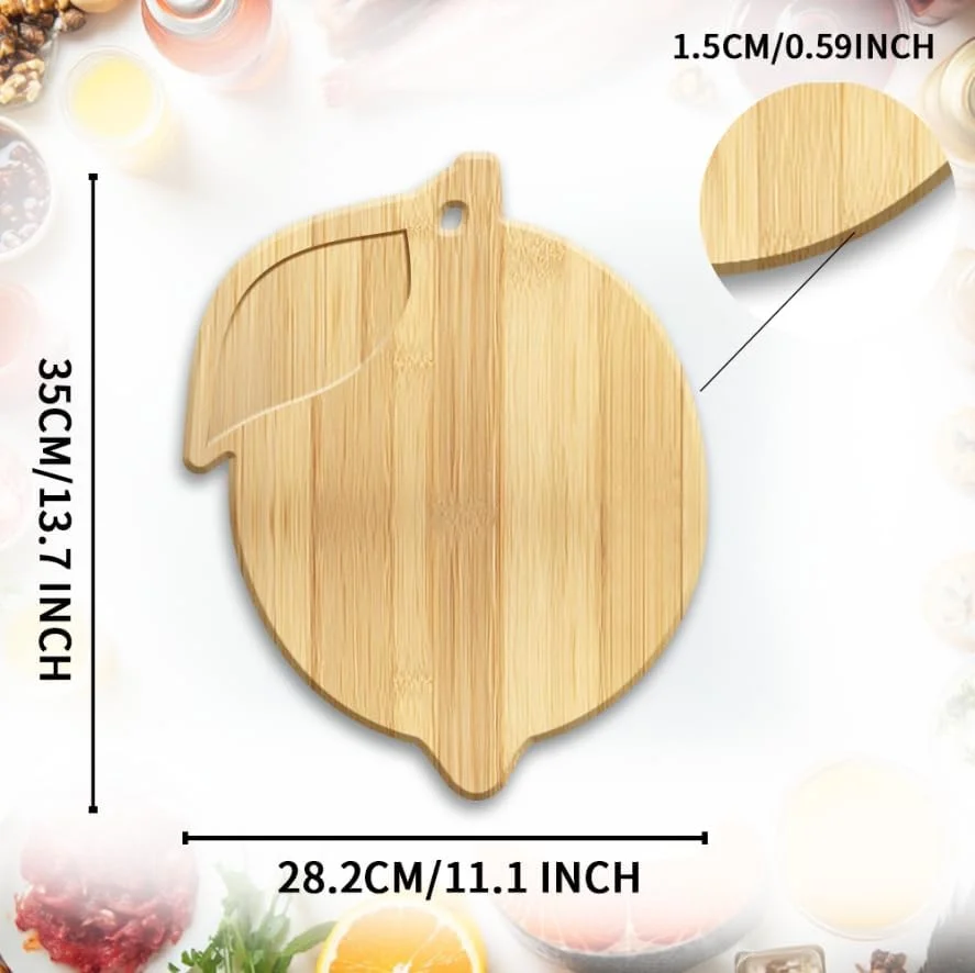 تخته برش چوبی بامبو طرح لیمو WEBEEDY، تخته سرو فانتزی برای آشپزخانه با سوراخ آویز، تخته برش چوبی کوچک تزئینی برای سرو گوشت (28.2 x 35 سانتی متر)