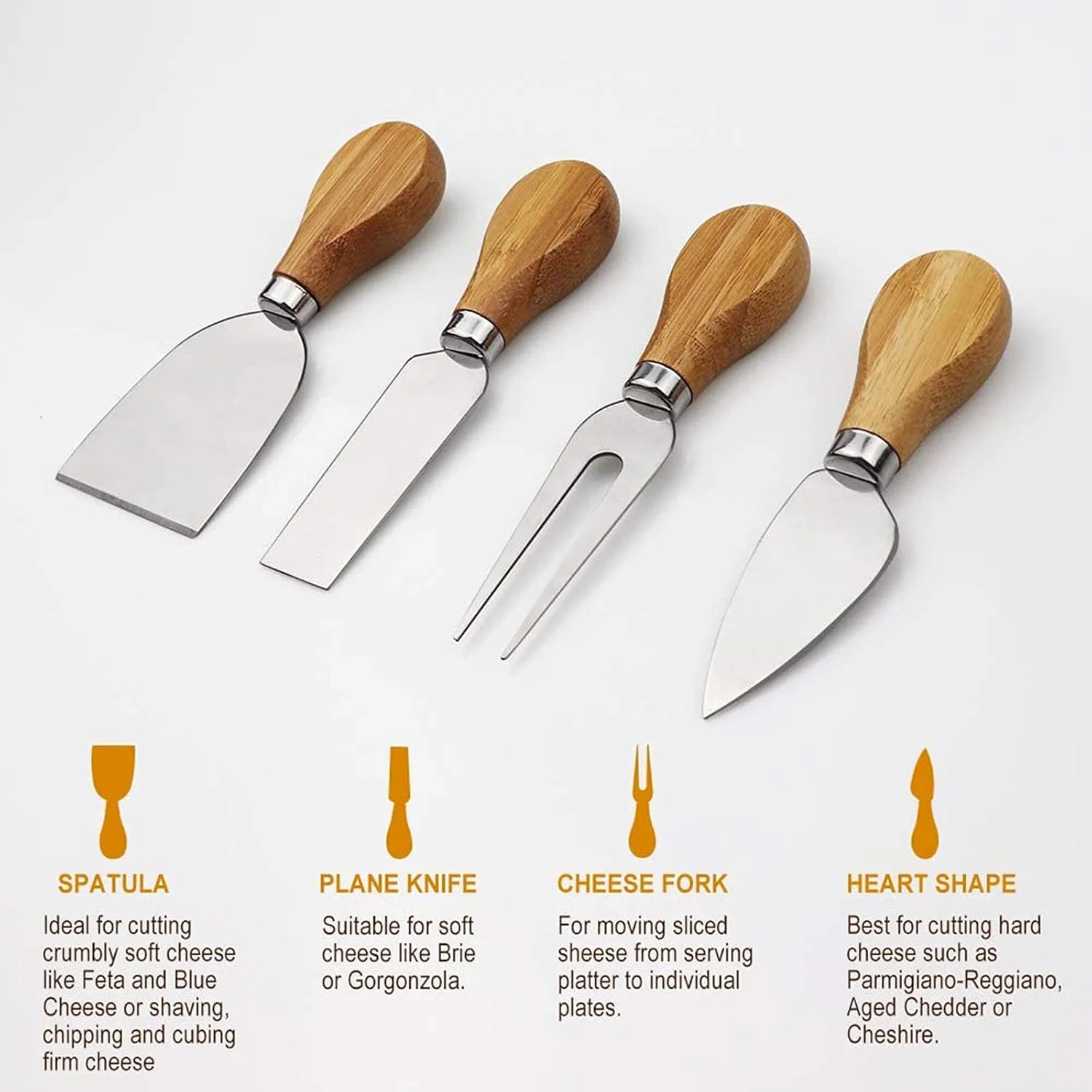 سینی سرو بامبو Widousy، تخته سرو به همراه 4 چاقوی پنیر استیل ضد زنگ، مناسب برای هدیه عروسی، کریسمس، جشن تولد (35.5x28 سانتی متر)