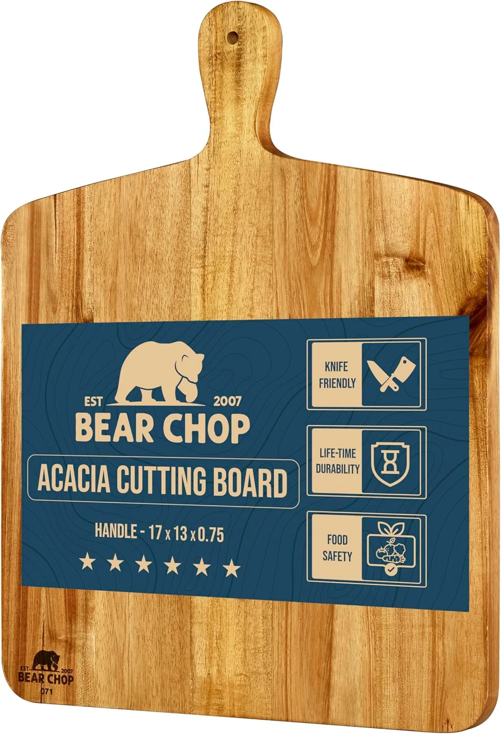 تخته برش چوبی آکاسیا Bearchop با دسته، [43cm x 33cm x 1.9cm] تخته سرو بزرگ چوبی برای سرو غذا، تخته سرو چوبی تزئینی برای آشپزخانه، تخته پنیر برای نمایش