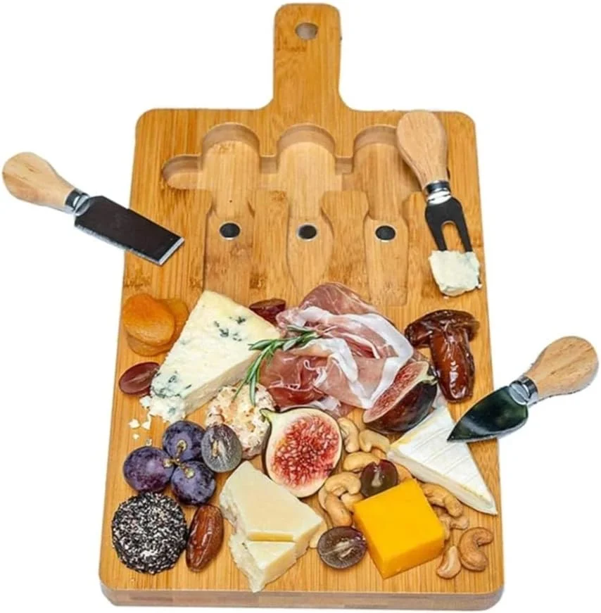 تخته پنیر چوبی با 2 چاقو و یک چنگال / تخته برش چوبی / تخته خردکن تخته پنیر چوبی با 2 چاقو و یک چنگال / تخته برش چوبی / تخته خردکن