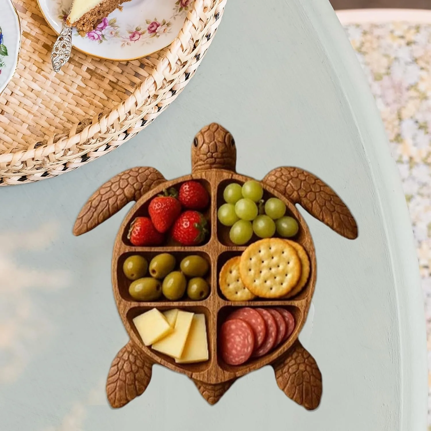 تخته سرو چوبی - سینی سرو طرح لاکپشت | بشقاب های چوبی سرو غذا، بشقاب تنقلات، دکور میز برای خانه، جشن خانه نو، تولد، عروسی