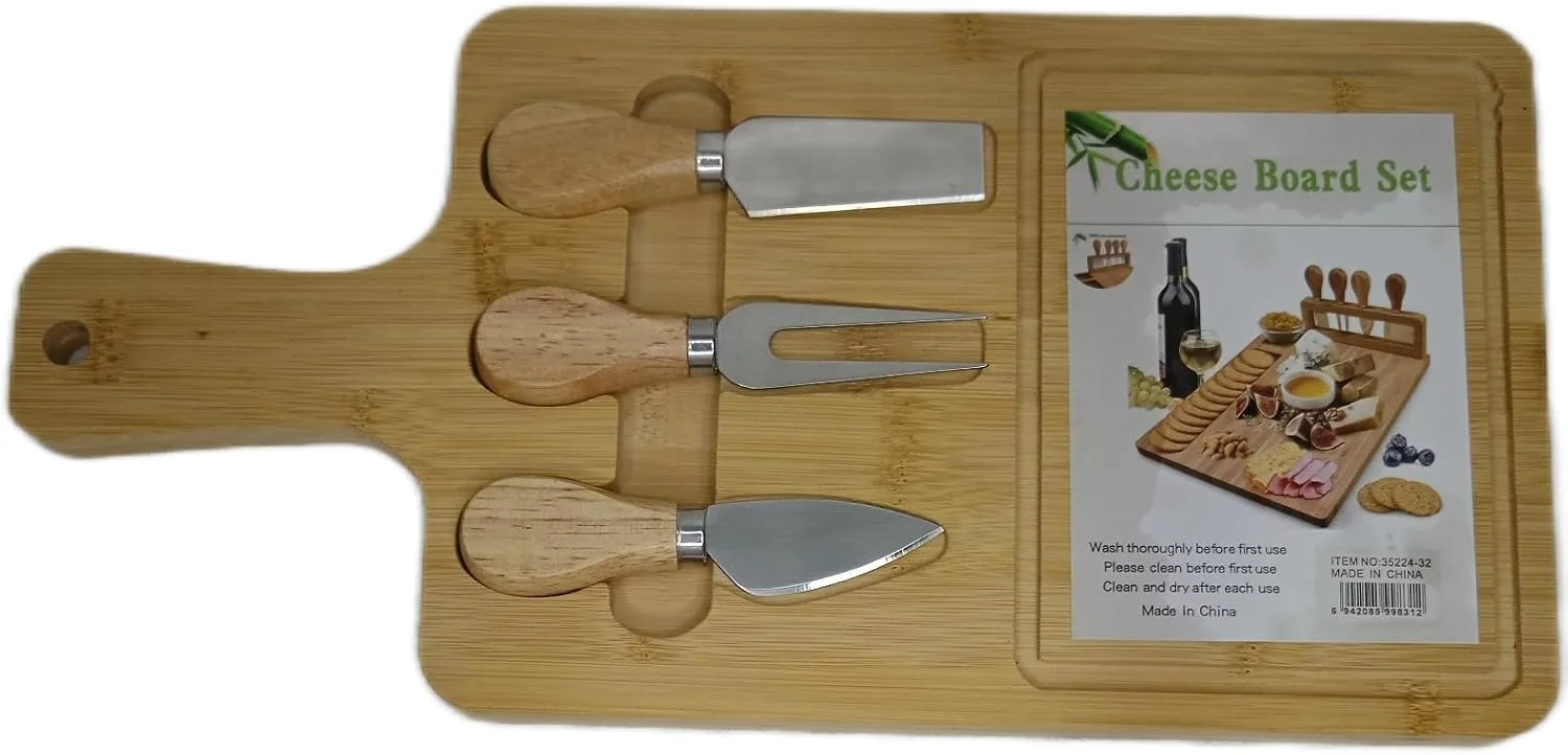تخته پنیر چوبی با 2 چاقو و یک چنگال / تخته برش چوبی / تخته خردکن