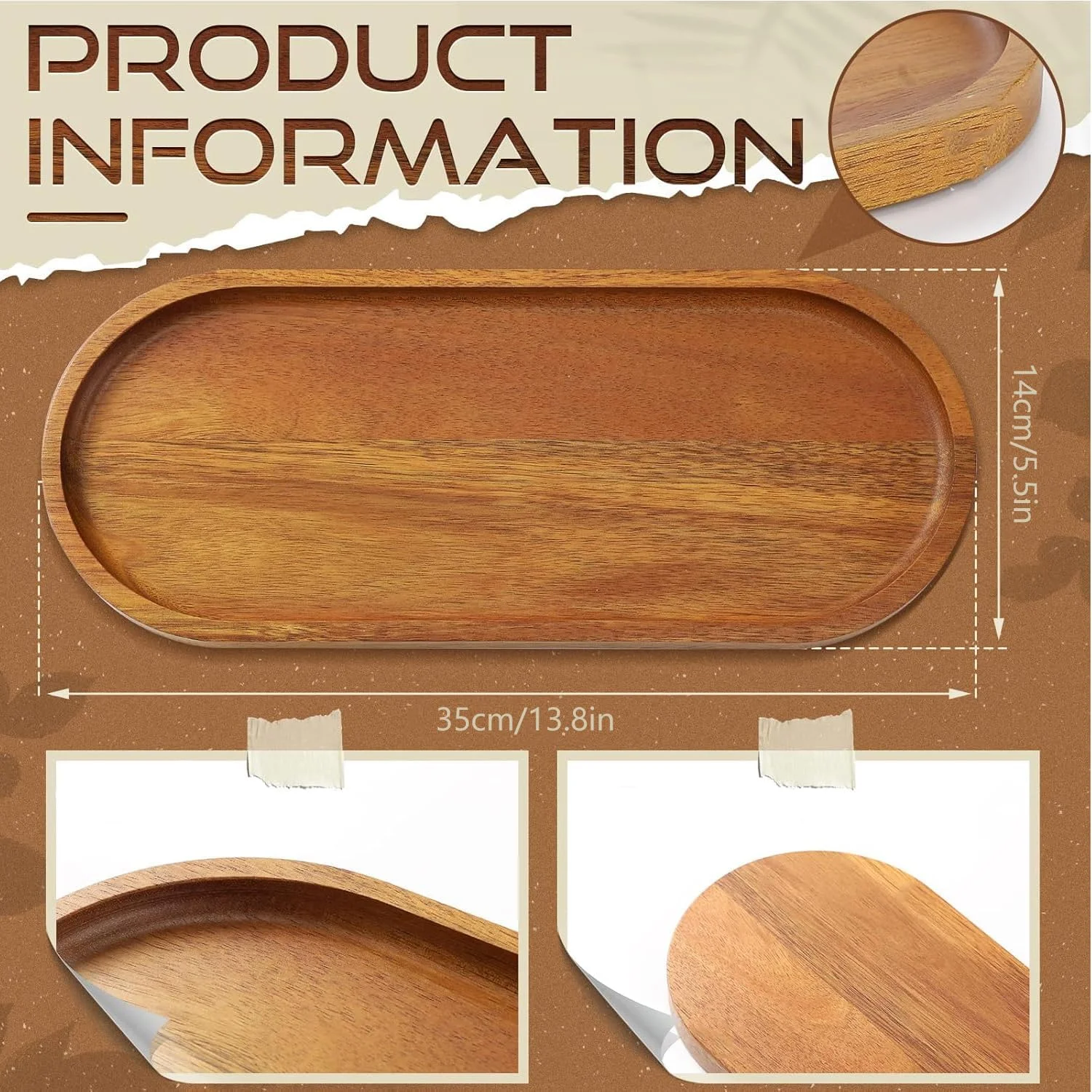 سینی سرو چوبی بزرگ 35x14 سانتیمتری، تخته سرو، بشقاب چوبی بیضی شکل، سینی سرو چوبی عمده برای دسر، اسنک، نان، میوه، پیش غذا (بسته 8 عددی) سینی سرو چوبی بزرگ 35x14 سانتیمتری، تخته سرو، بشقاب چوبی بیضی شکل، سینی سرو چوبی عمده برای دسر، اسنک، نان، میوه، پیش غذا (بسته 8 عددی)