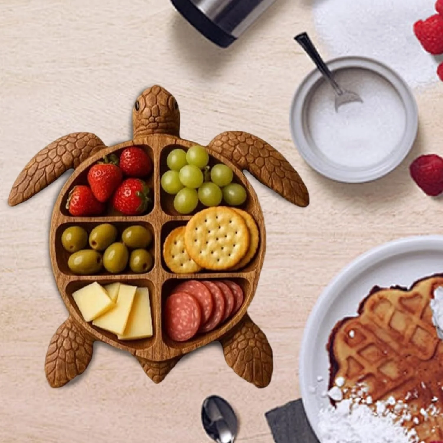 تخته سرو چوبی - سینی سرو طرح لاکپشت | بشقاب های چوبی سرو غذا، بشقاب تنقلات، دکور میز برای خانه، جشن خانه نو، تولد، عروسی