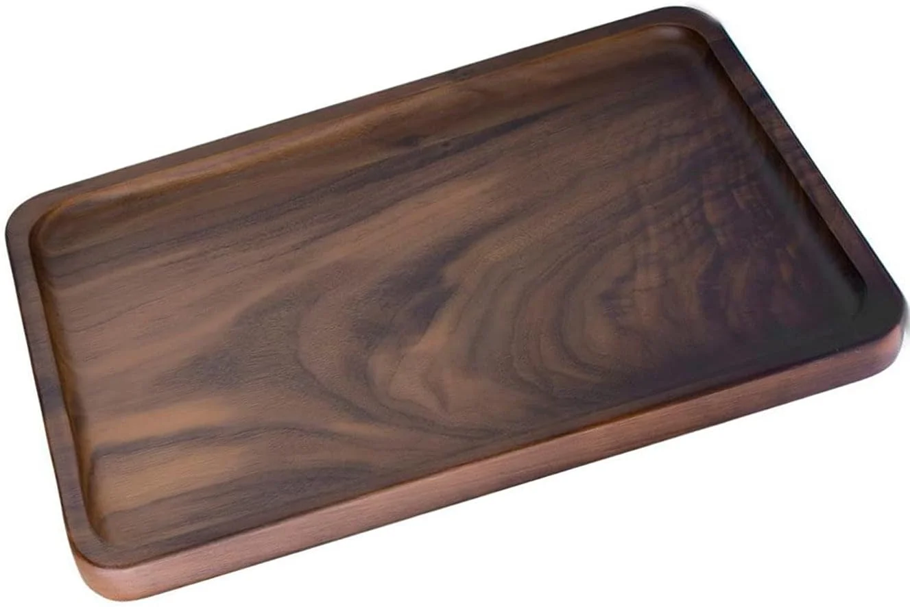 سینی چوبی مستطیلی، تخته سرو چوبی، سینی های تزئینی برای چای، قهوه، نوشیدنی (گردویی)