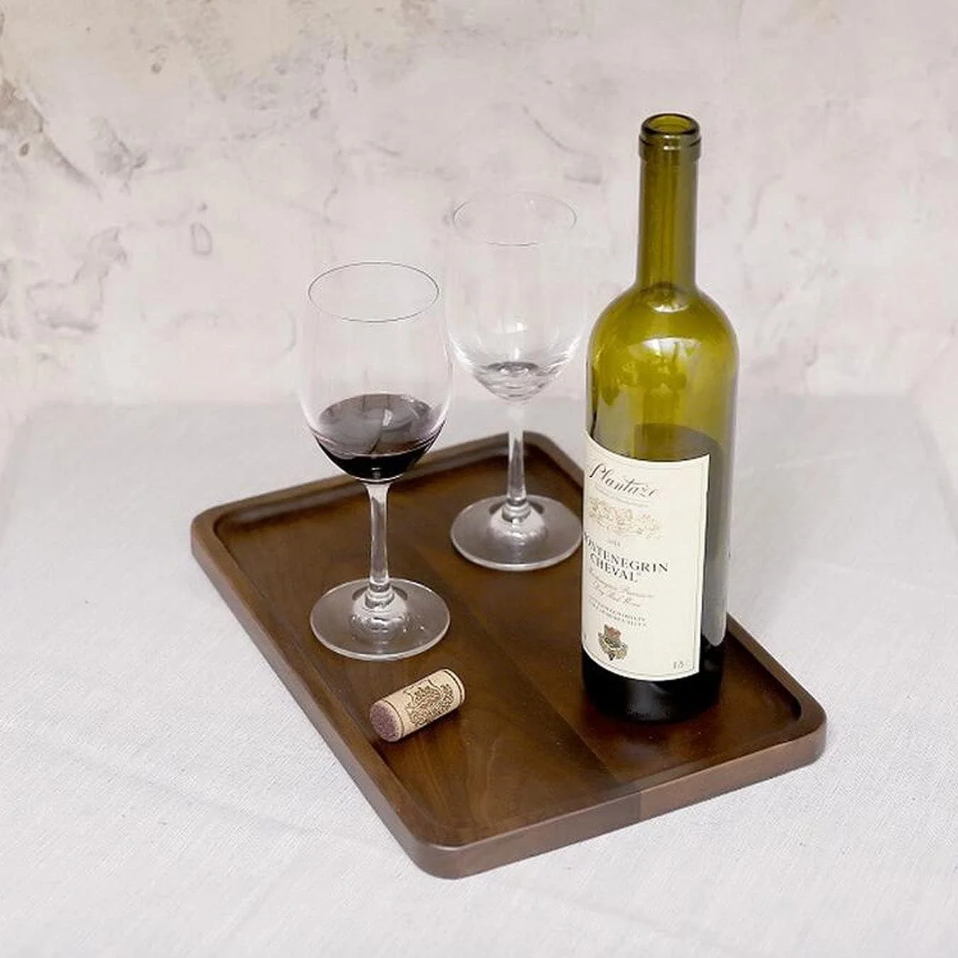 سینی چوبی مستطیلی، تخته سرو چوبی، سینی های تزئینی برای چای، قهوه، نوشیدنی (گردویی)