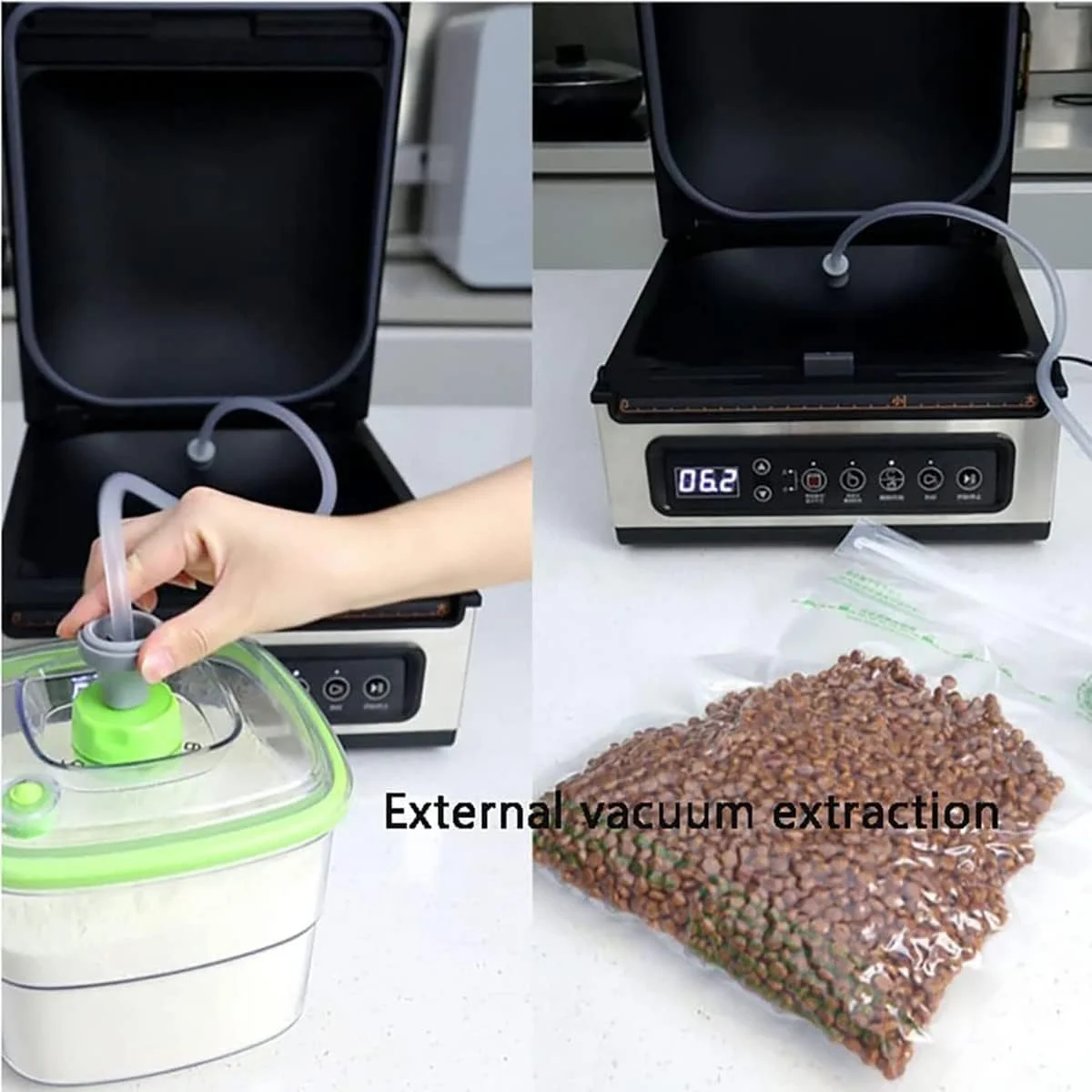 دستگاه وکیوم بسته بندی محفظه ای CBWCCY، دستگاه وکیوم تجاری 240 واتی، سیستم نگهداری و بسته بندی مواد غذایی با طول 25.4 سانتی متر برای مواد غذایی خشک، مرطوب، مایع و آبدار